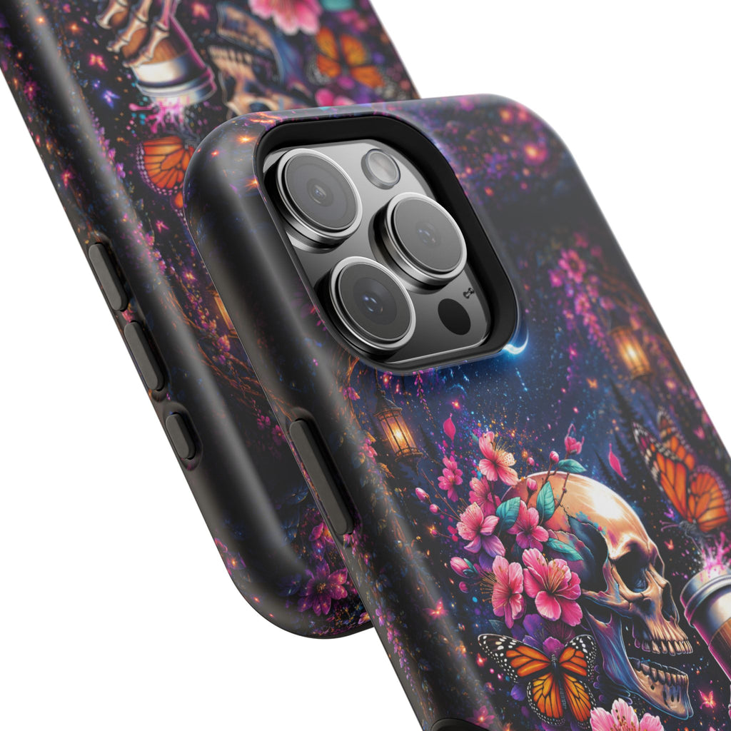 Skull & Cherry Blossom Phone Case – Floral Gothic MagSafe Cover