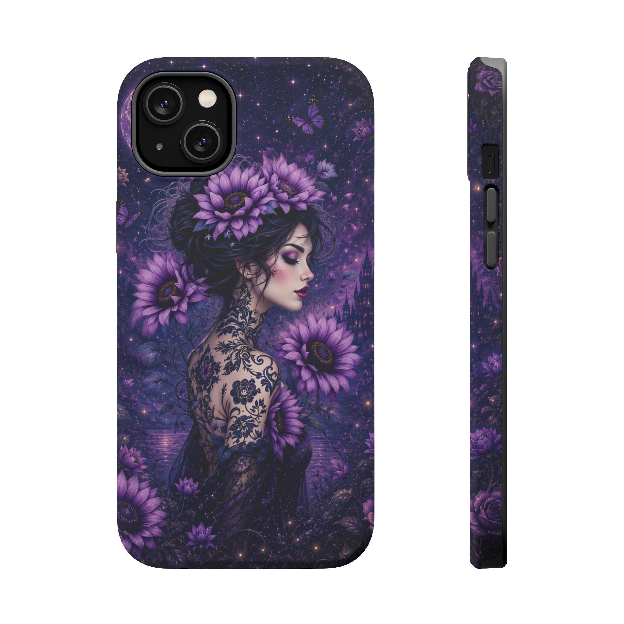 Gothic Floral Woman Phone Case – Dark Botanical MagSafe-Compatible Cover