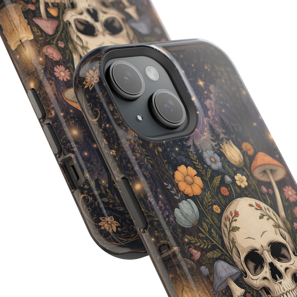 Skull & Mushroom Phone Case – Gothic MagSafe-Compatible Impact-Resistant Case