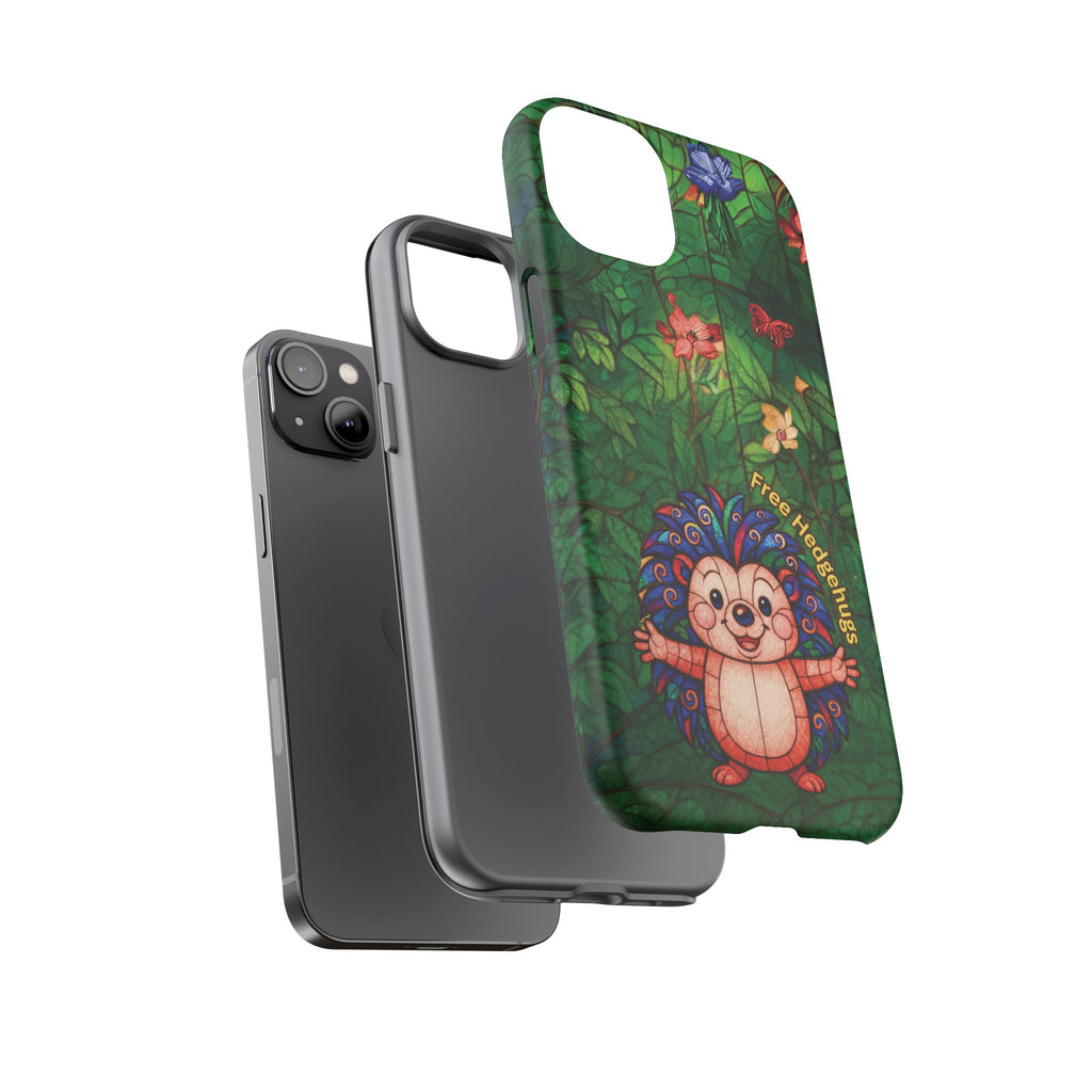 Stained Glass Hedgehog Phone Case – "Free Hedgehugs" Floral Design