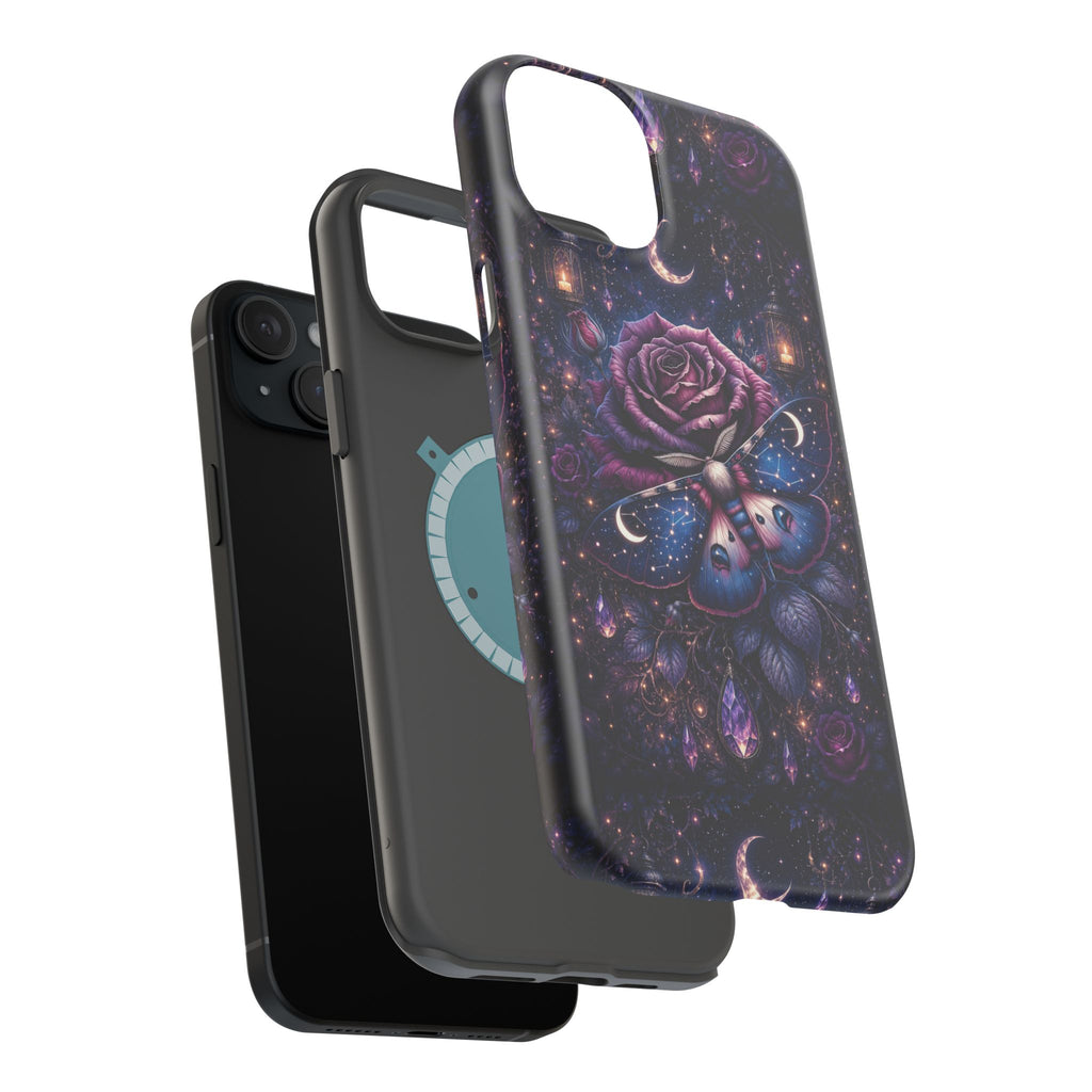 Mystical Rose & Moth Phone Case – Floral MagSafe-Compatible Cover