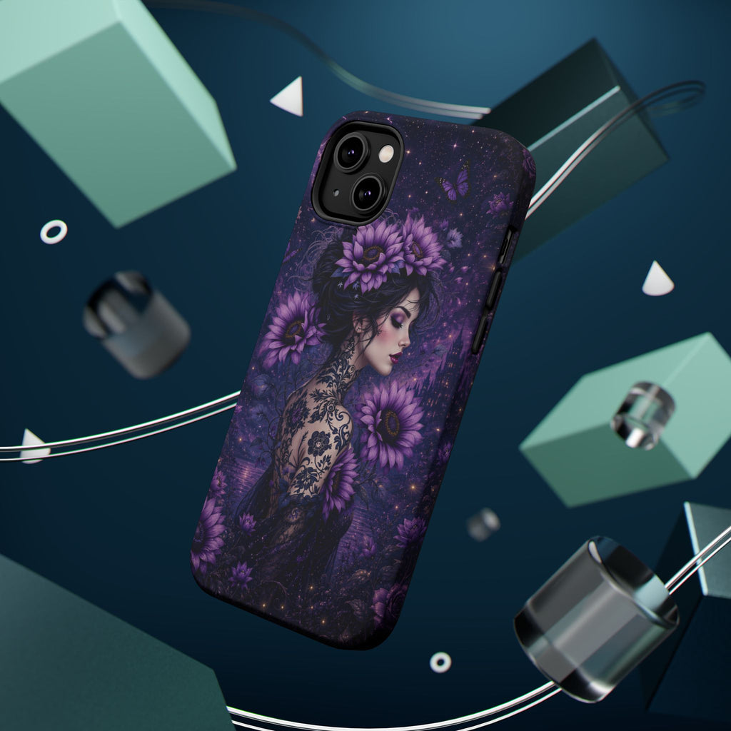 Gothic Floral Woman Phone Case – Dark Botanical MagSafe-Compatible Cover