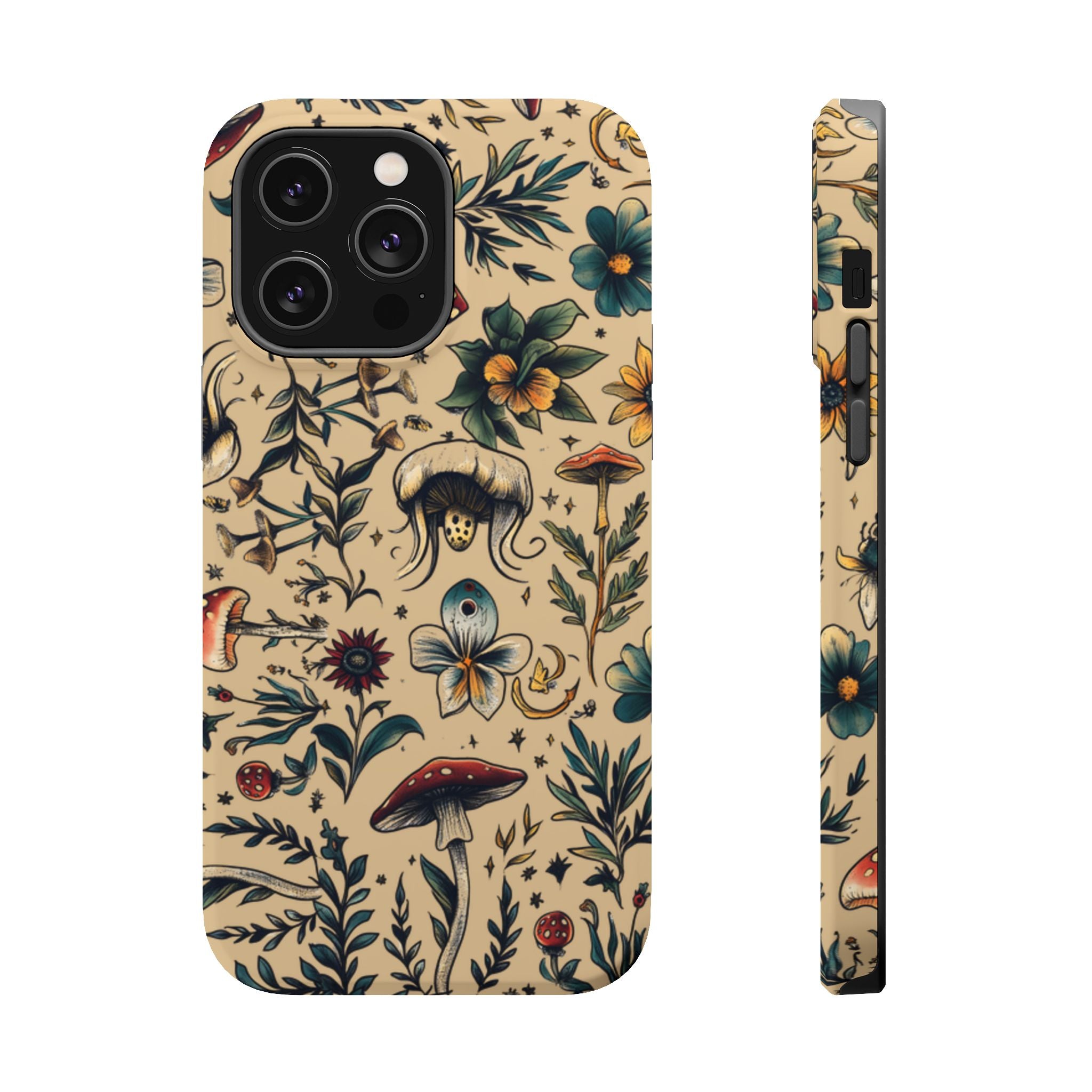 Vintage Botanical Mushroom Phone Case – MagSafe-Compatible Cover
