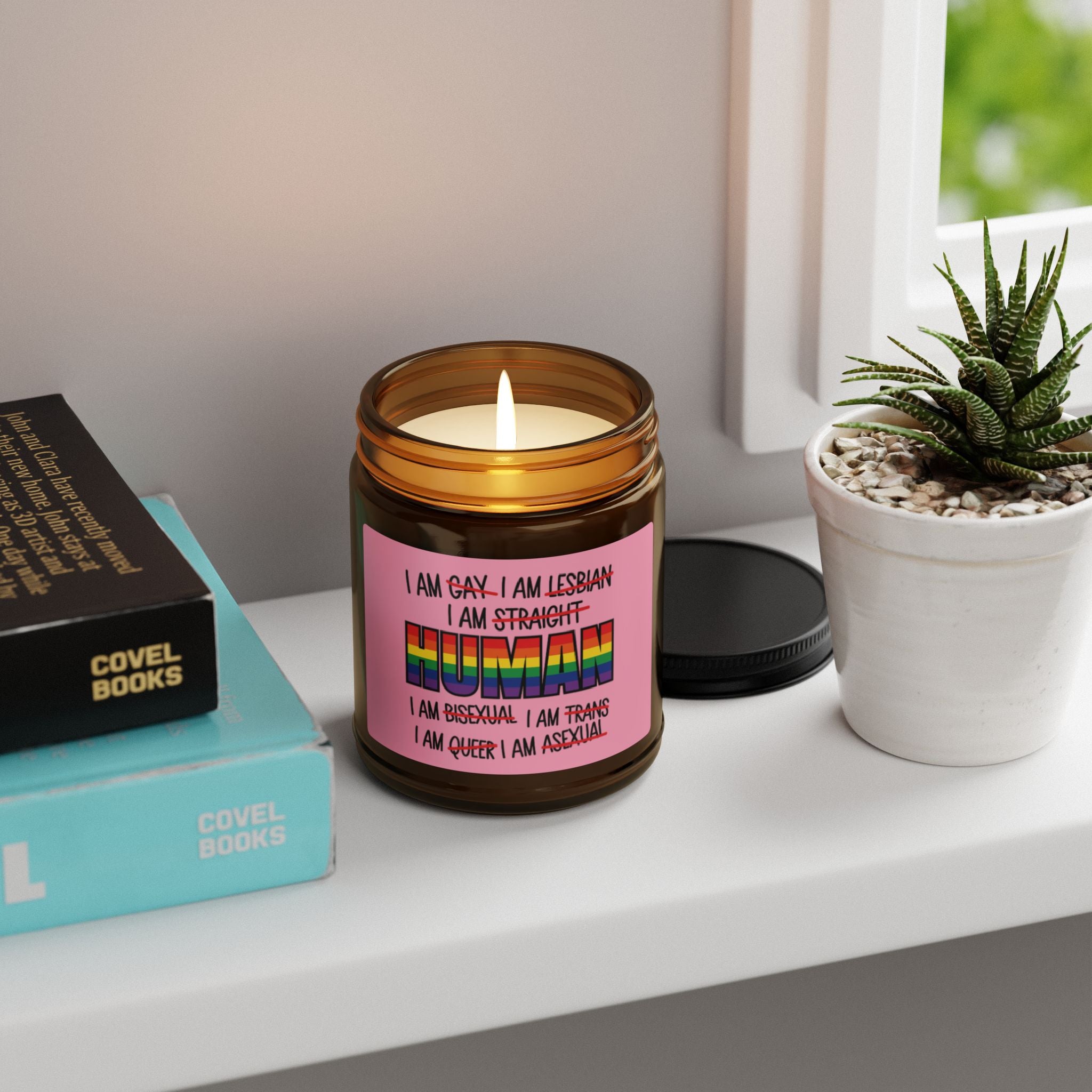 I Am Human Rainbow Pride Scented Soy Candle, LGBTQ+ Affirming Candles for Friend, Pride Celebration Statement Candle Grad Gift From Mom Dad