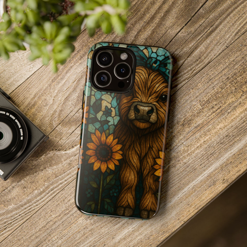 Stained Glass Baby Cow Phone Case – Sunflower Farmhouse Animal Design