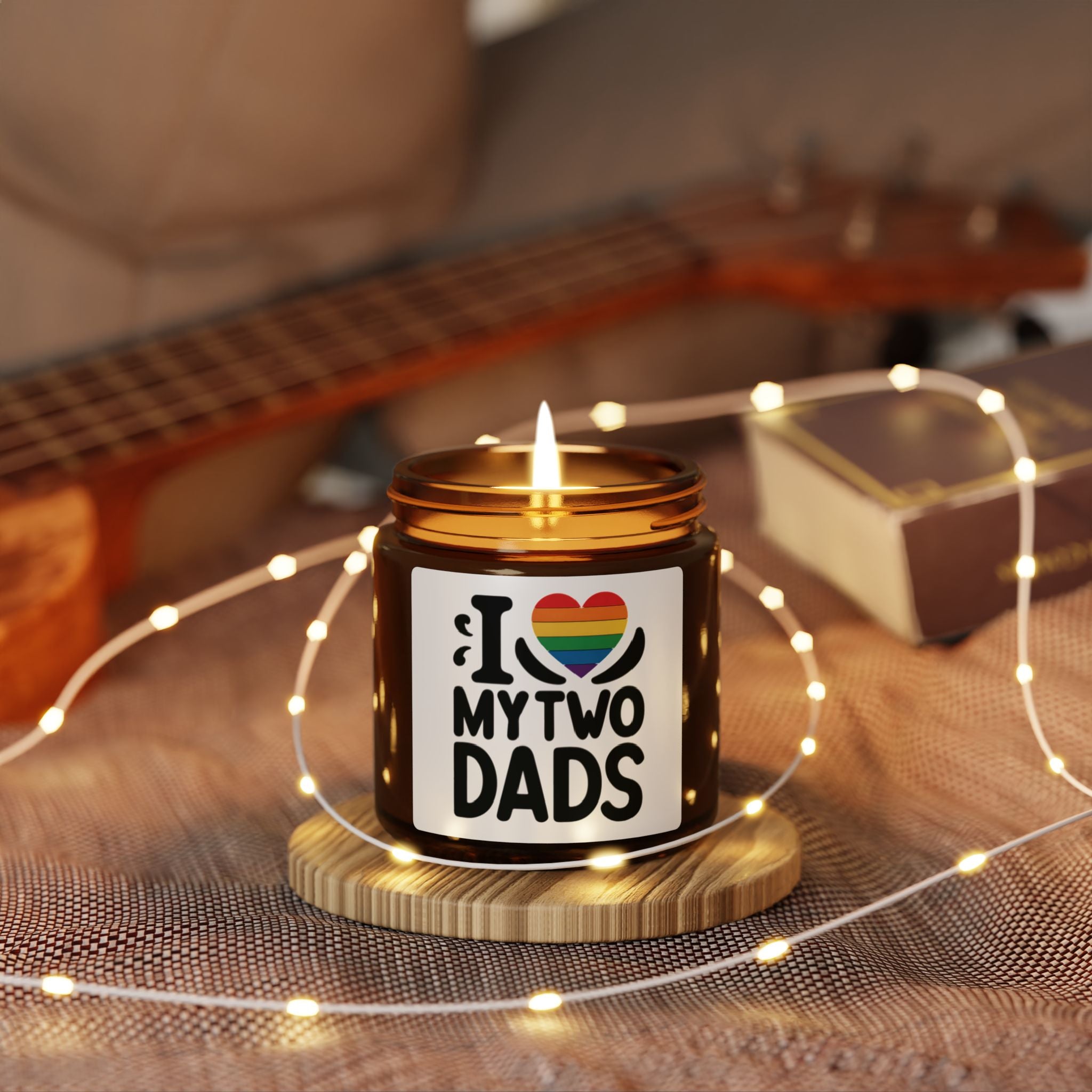 Rainbow Pride Fathers Day Scented Soy Candle, Gift for Gay Dads, LGBTQ+ Pride Month Celebration From Daughter Son, I Love My Two Dads Heart