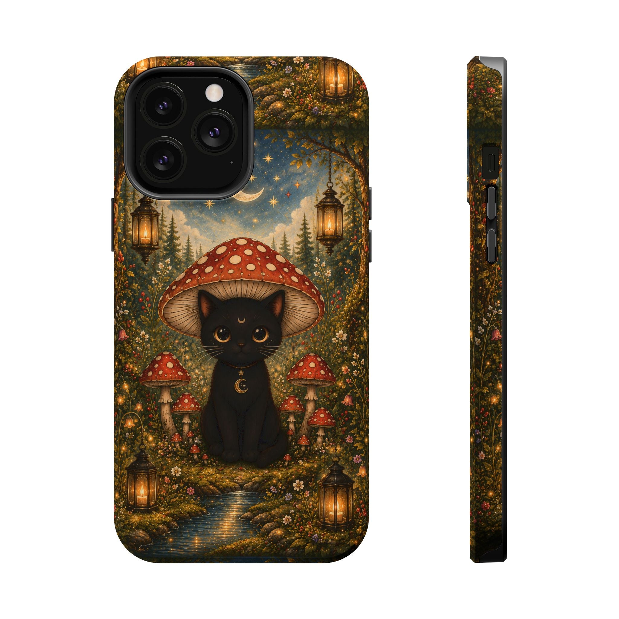 Black Cat & Mushroom Phone Case – Magical MagSafe-Compatible Cover