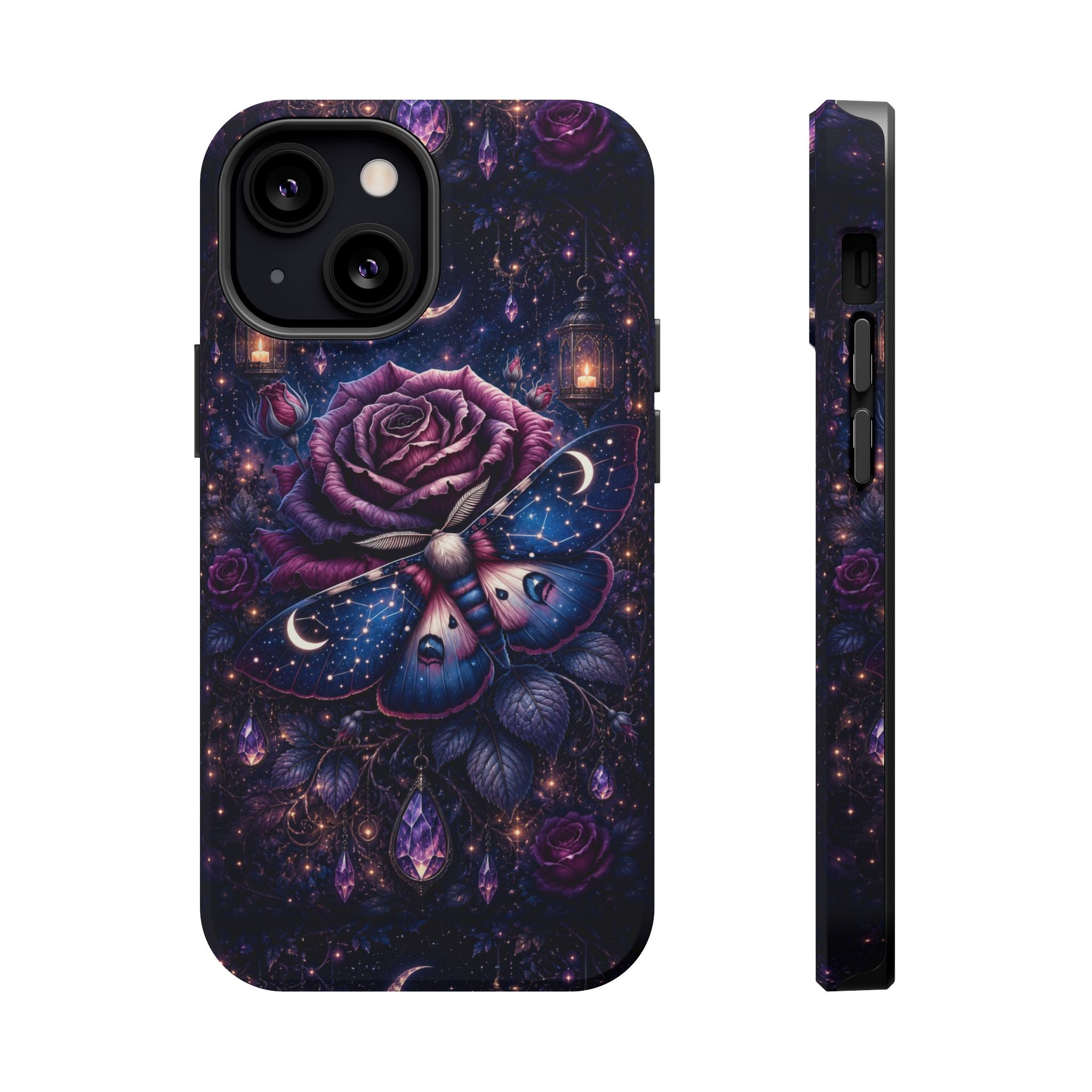 Mystical Rose & Moth Phone Case – Floral MagSafe-Compatible Cover