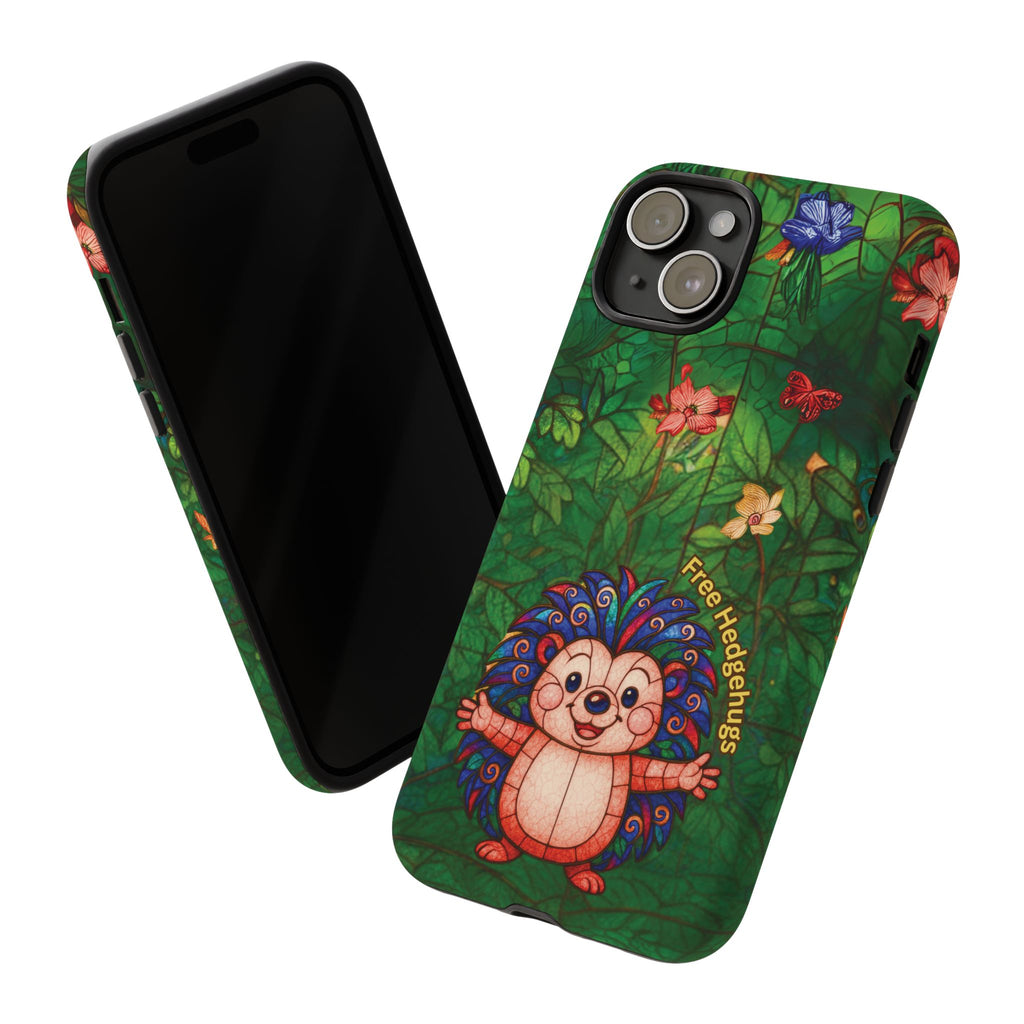 Stained Glass Hedgehog Phone Case – "Free Hedgehugs" Floral Design