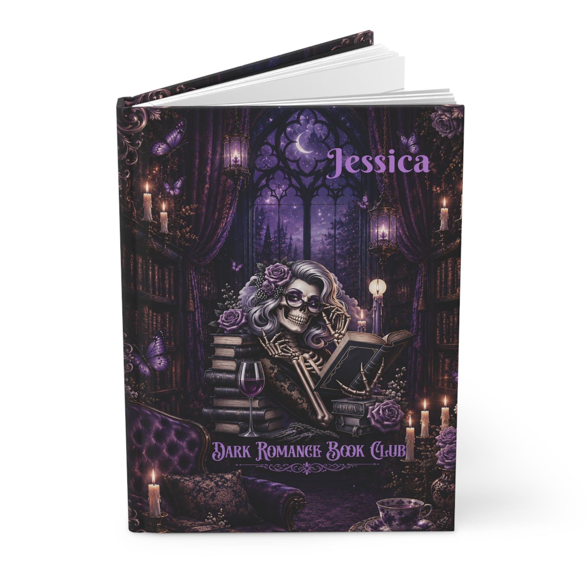 Personalized Dark Romance Journal — Custom Name Gothic Skull & Roses Hardcover Notebook | Lined Pages, Witchy Gift