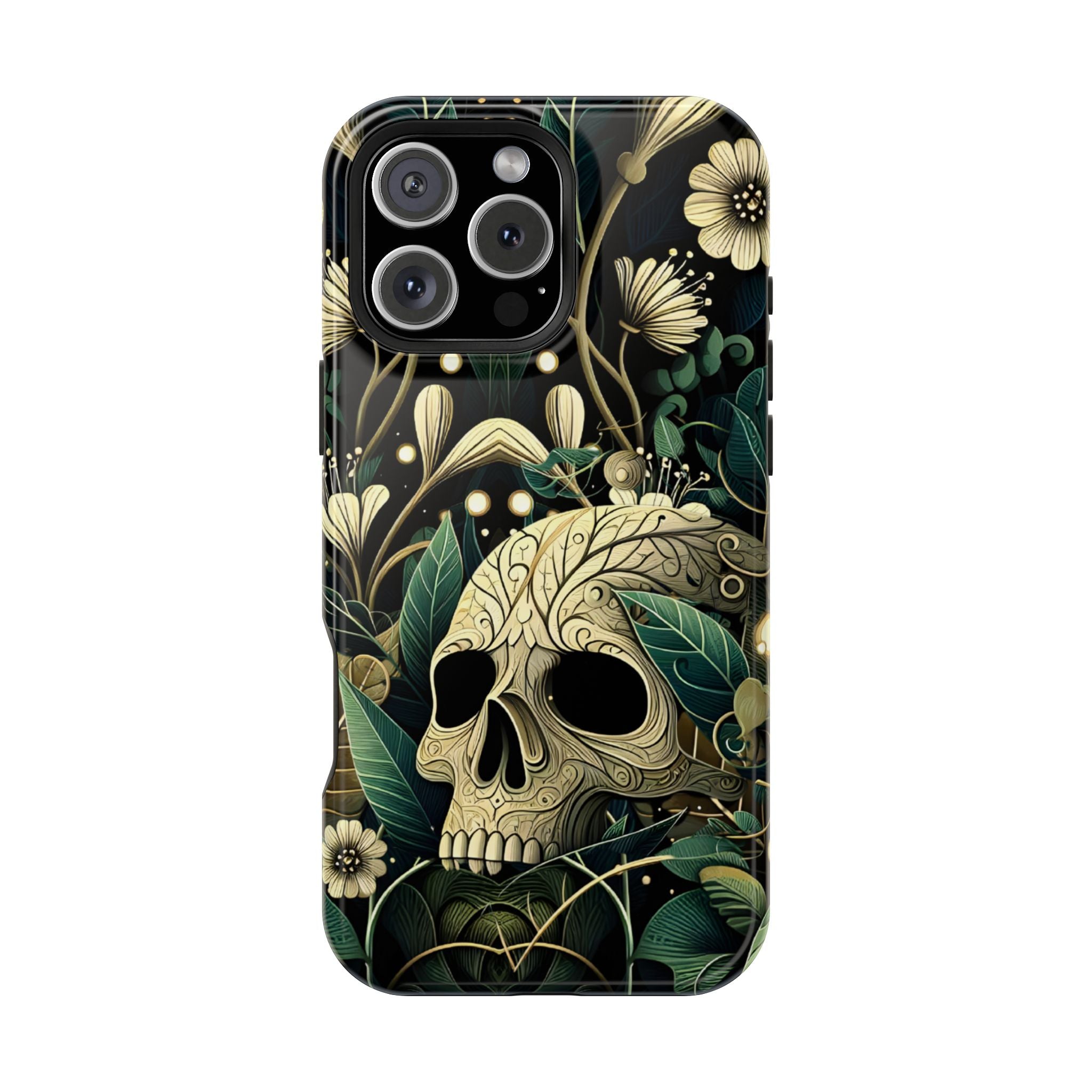 Floral Skull Phone Case – Botanical Gothic MagSafe-Compatible Cover