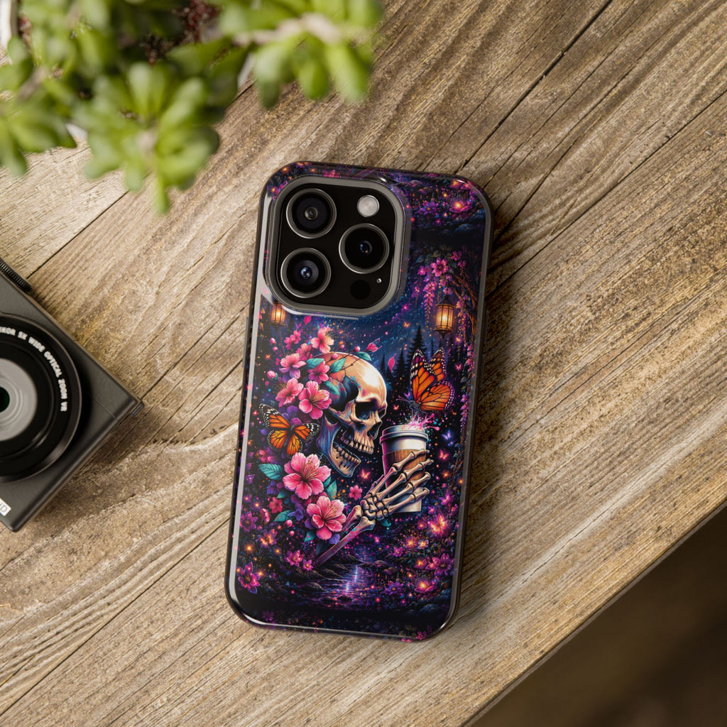 Skull & Cherry Blossom Phone Case – Floral Gothic MagSafe Cover