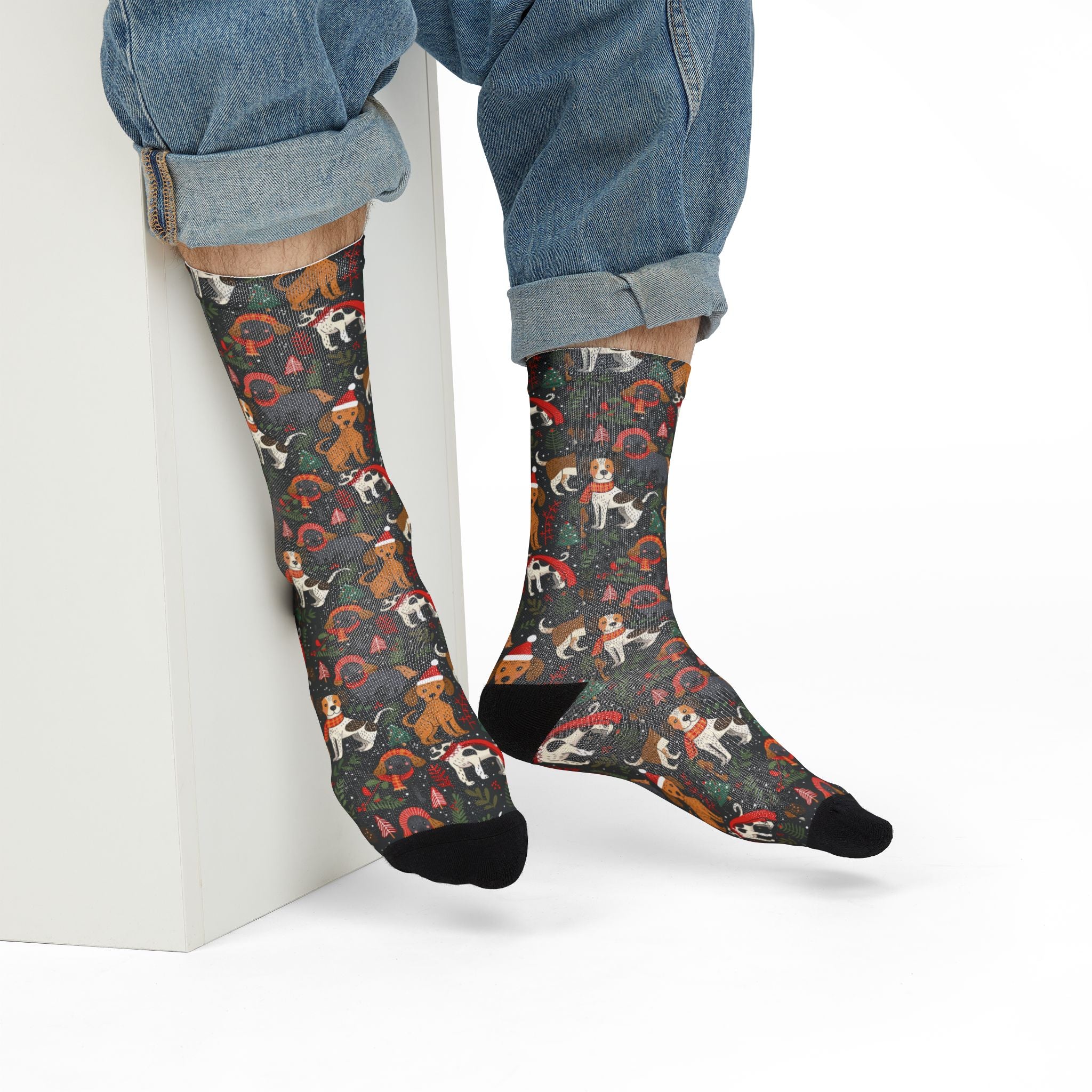 Dog Pattern Crew Socks — Holiday Puppy Socks