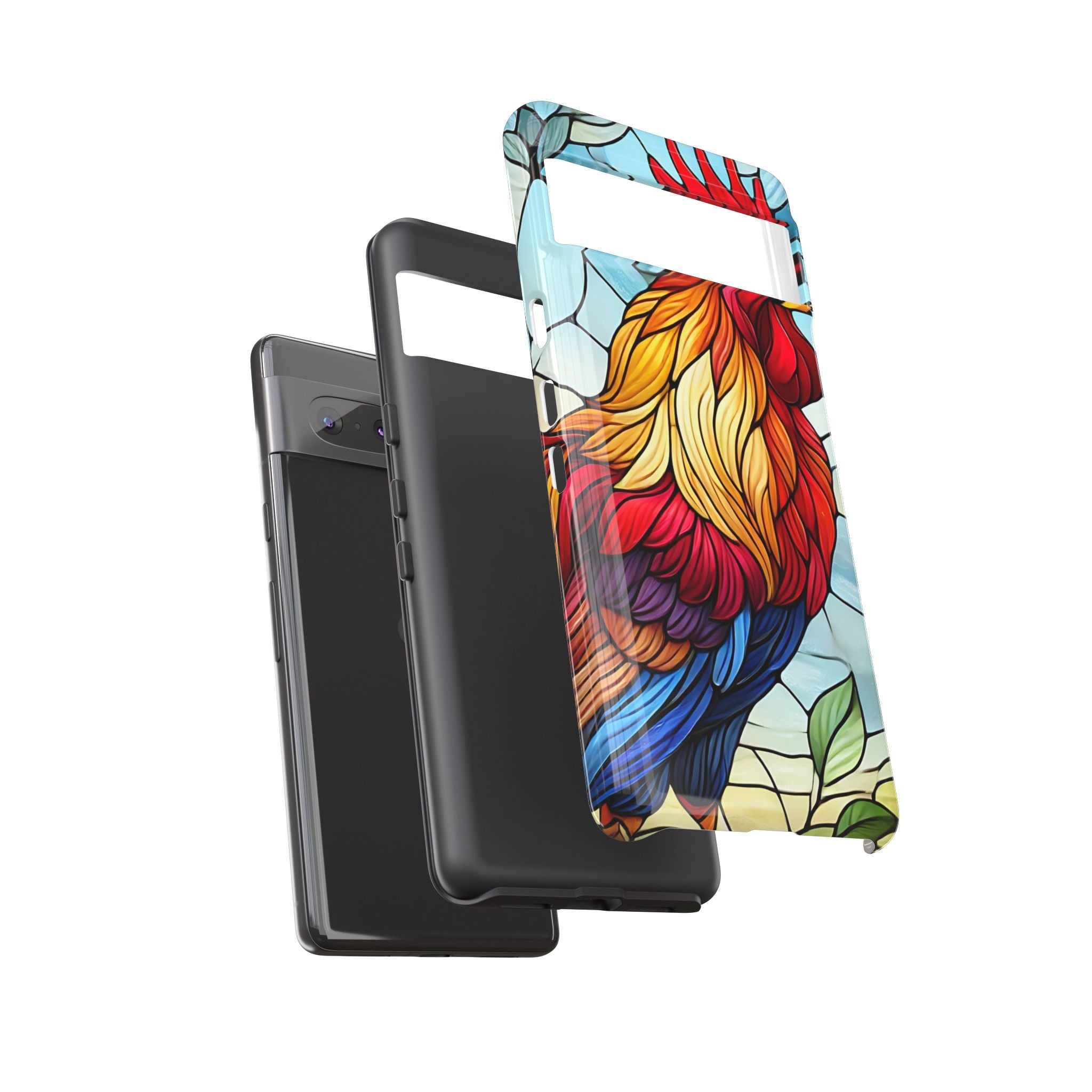 Rooster Faux Stained Glass Phone Case – 3D Full-Wrap Protective Cover with TPU Liner