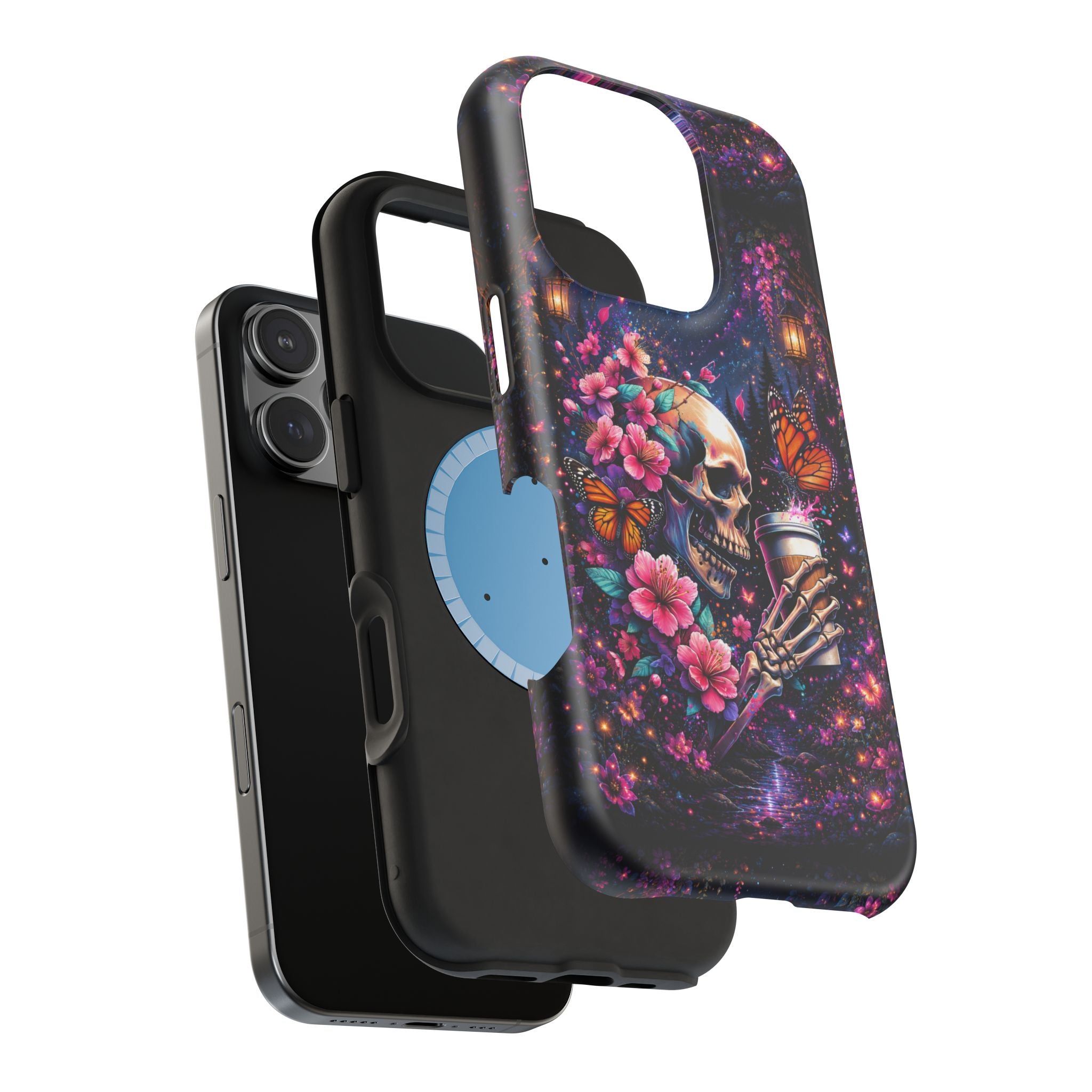 Skull & Cherry Blossom Phone Case – Floral Gothic MagSafe Cover