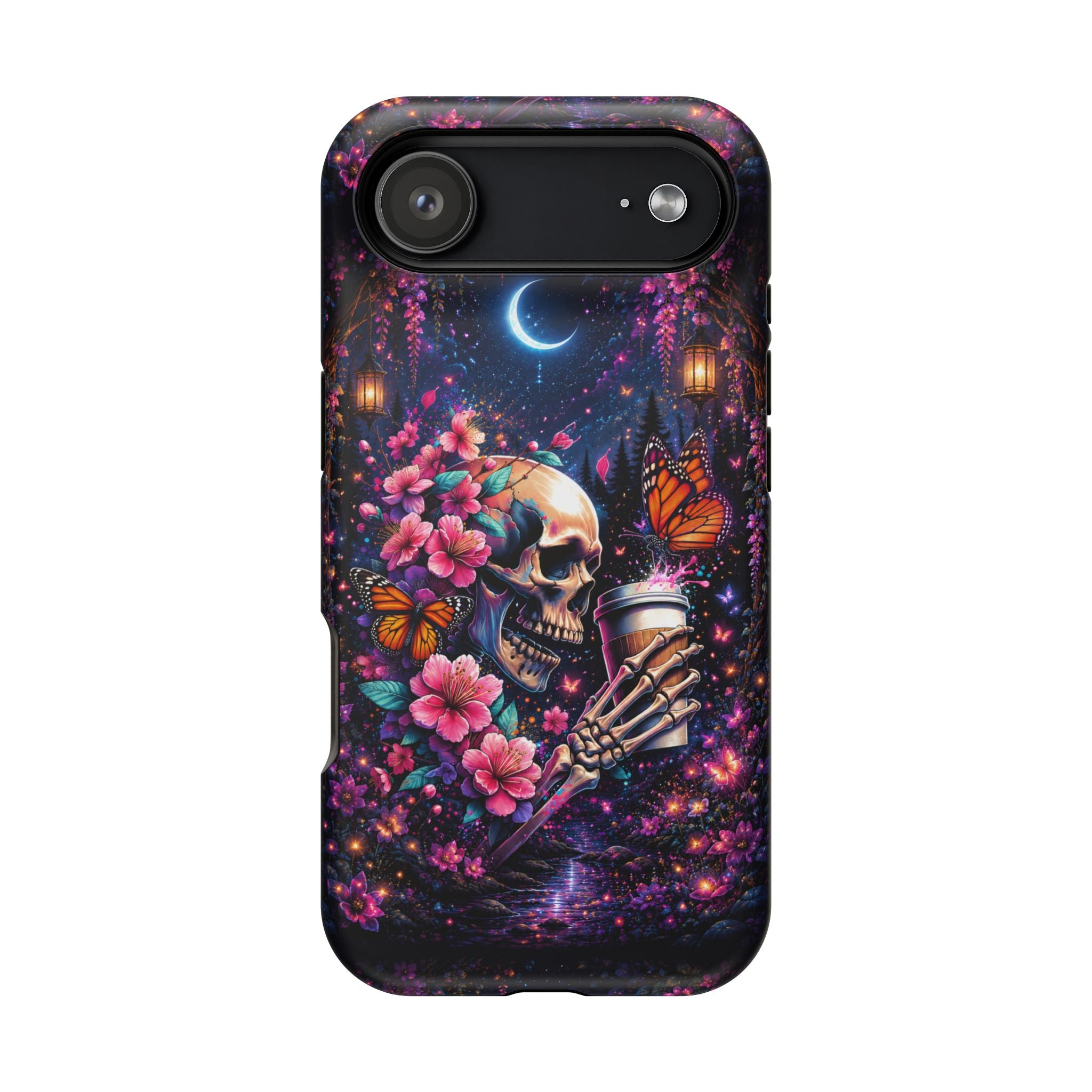 Skull & Cherry Blossom Phone Case – Floral Gothic MagSafe Cover