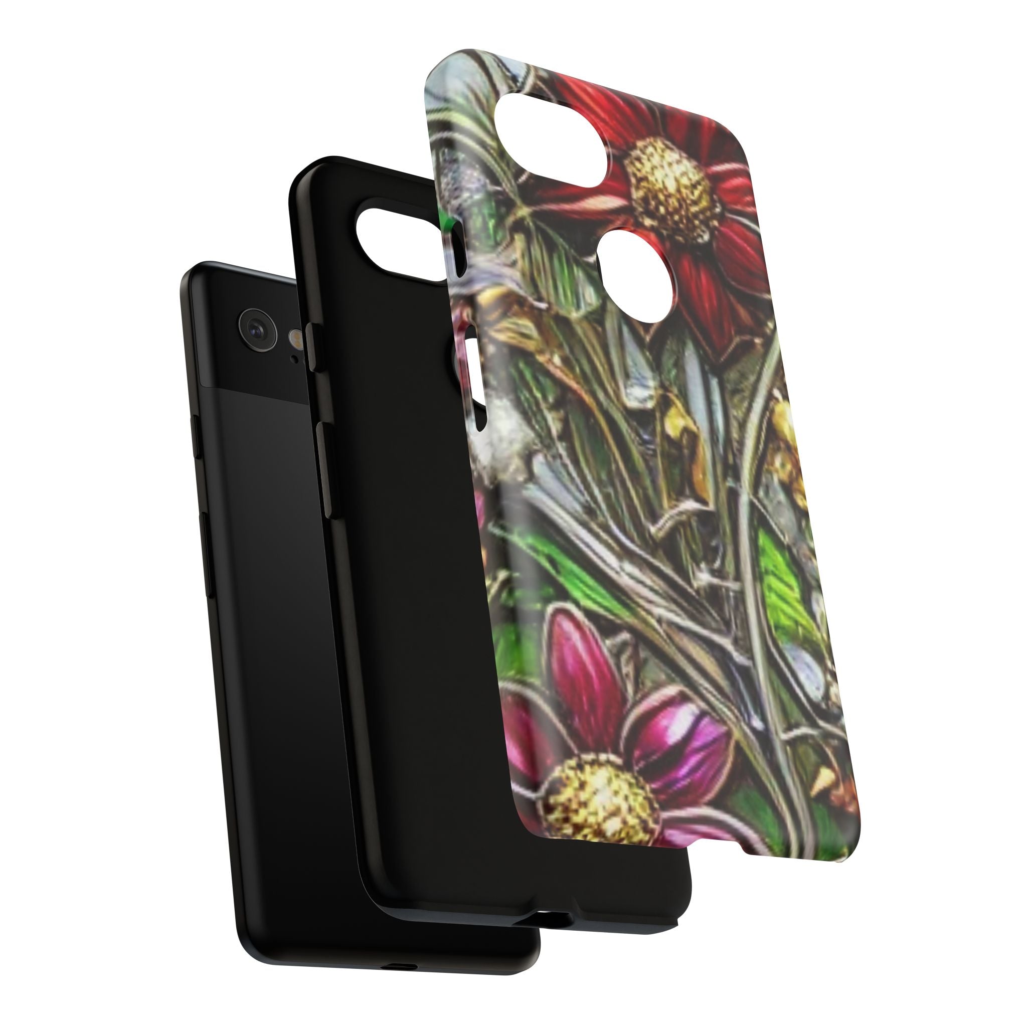 Floral Stained Glass Phone Case – Metallic Red & Purple Flower Design