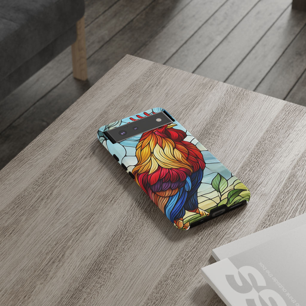 Colorful Stained Glass Rooster Android Case, Tough Protective Phone Cover, Farmhouse Decor Protective Phone Case, Unique Chicken Design