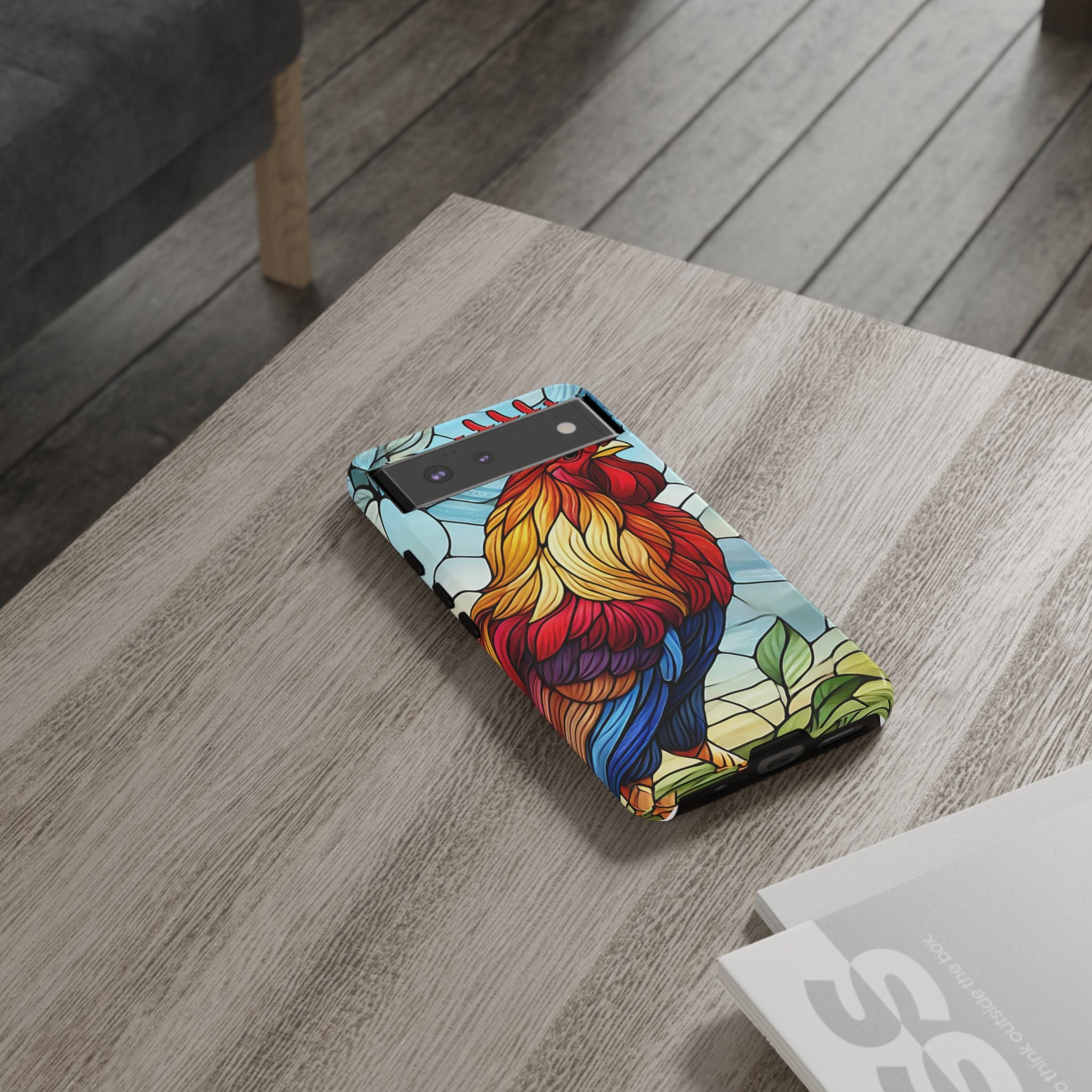 Colorful Stained Glass Rooster Android Case, Tough Protective Phone Cover, Farmhouse Decor Protective Phone Case, Unique Chicken Design