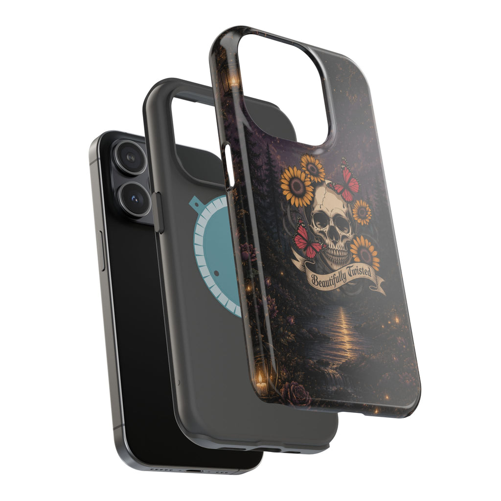 Skull, Sunflowers & Butterflies Phone Case – "Beautifully Twisted" MagSafe Cover