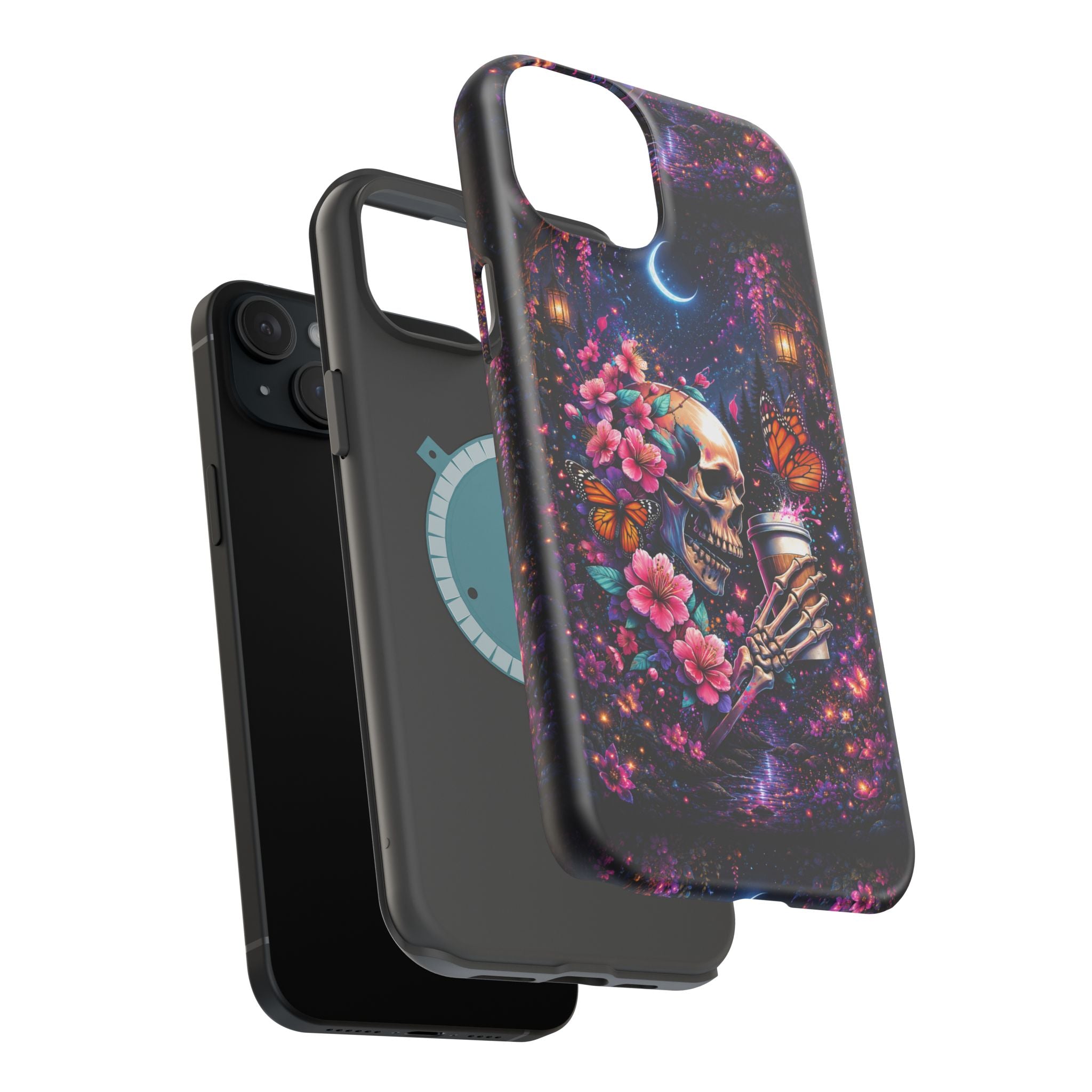 Skull & Cherry Blossom Phone Case – Floral Gothic MagSafe Cover