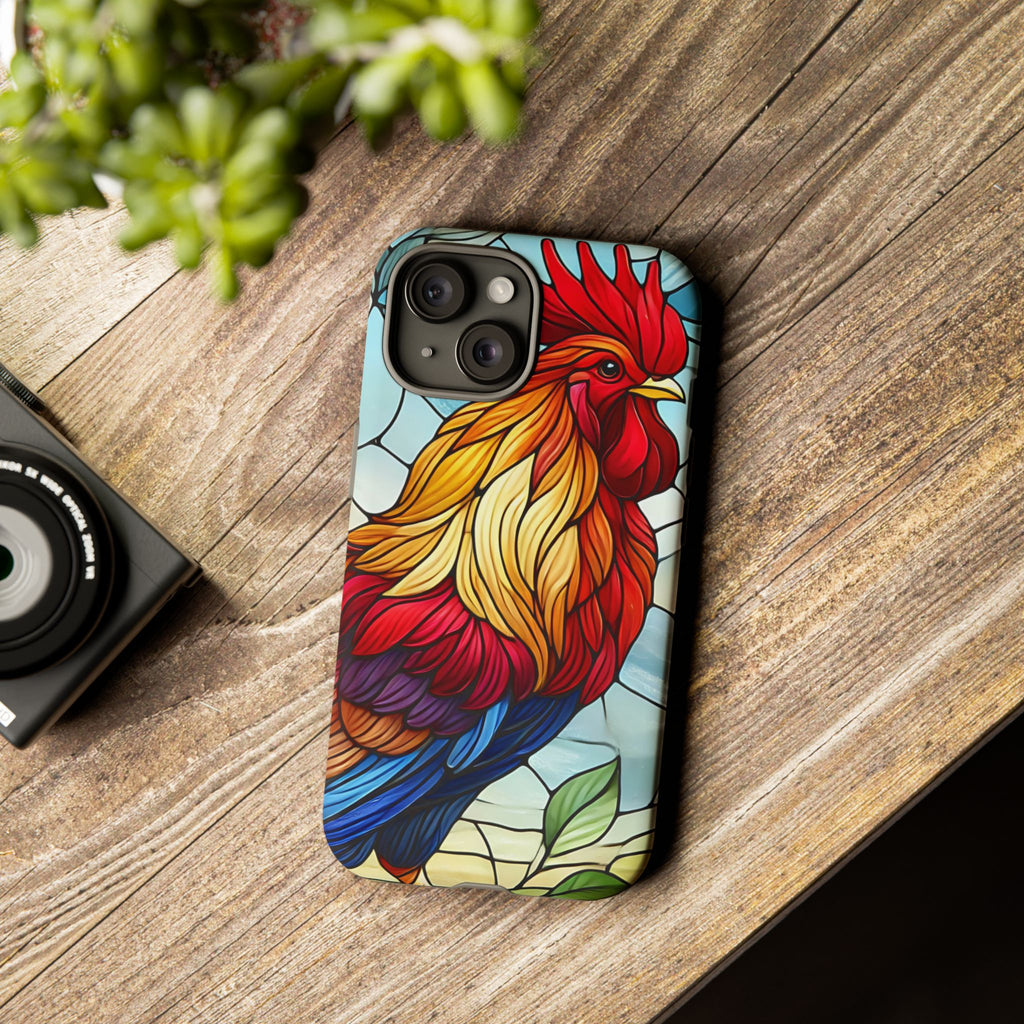 Colorful Stained Glass Rooster Android Case, Tough Protective Phone Cover, Farmhouse Decor Protective Phone Case, Unique Chicken Design