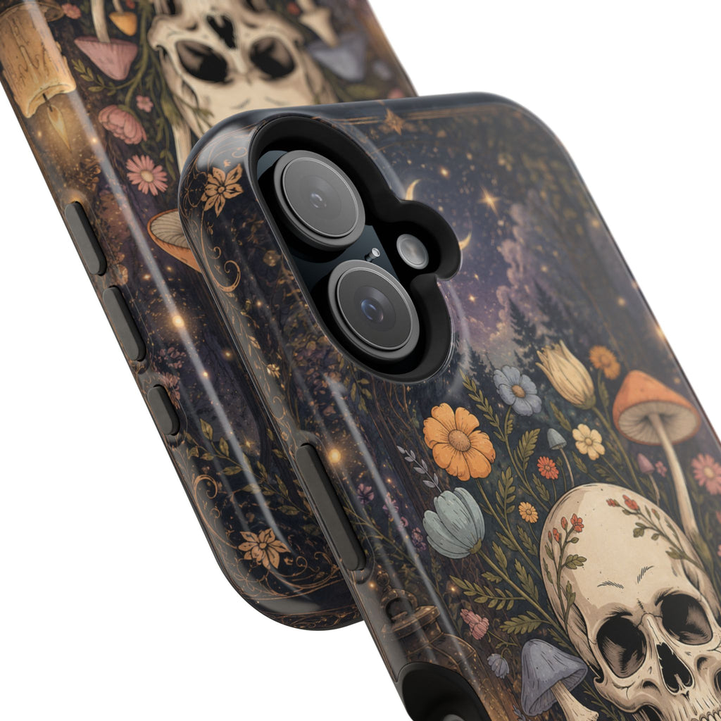 Skull & Mushroom Phone Case – Gothic MagSafe-Compatible Impact-Resistant Case