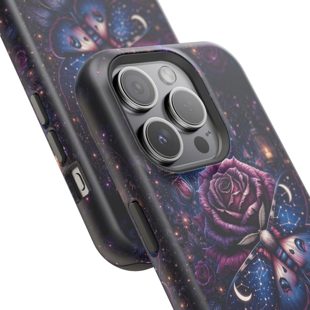 Mystical Rose & Moth Phone Case – Floral MagSafe-Compatible Cover