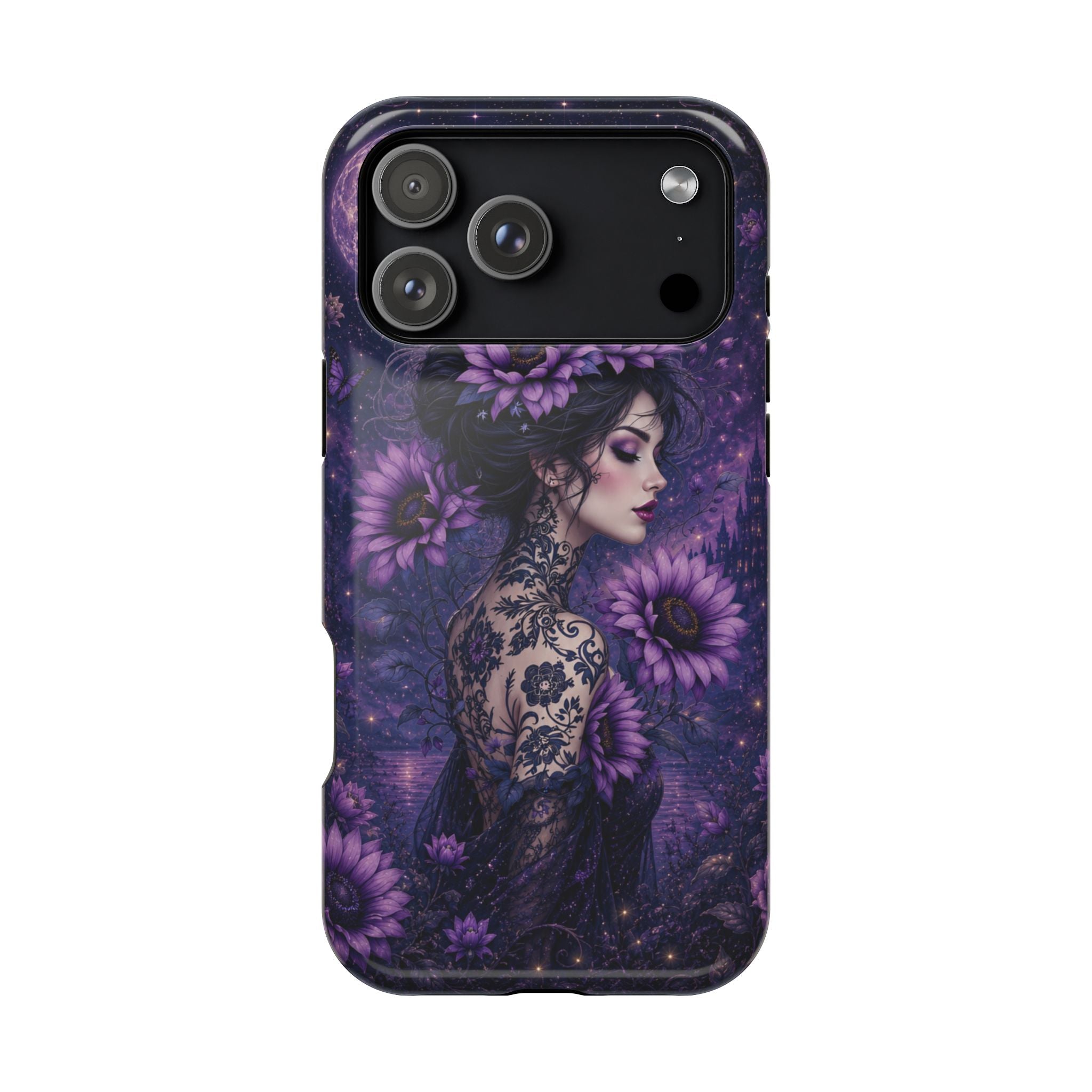 Gothic Floral Woman Phone Case – Dark Botanical MagSafe-Compatible Cover