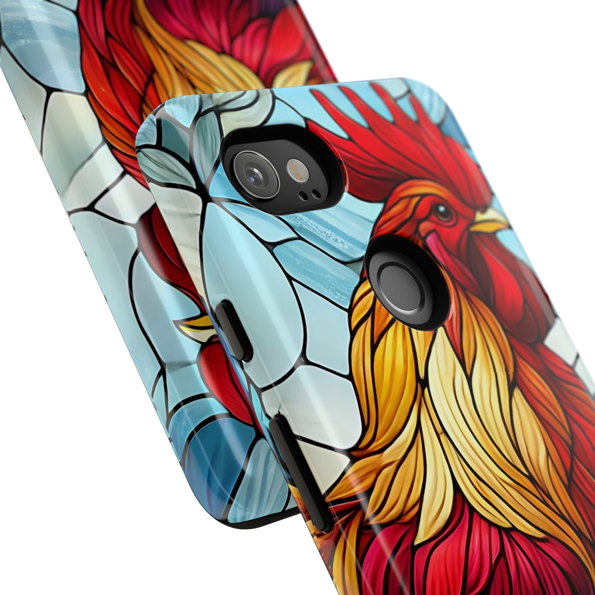 Rooster Faux Stained Glass Phone Case – 3D Full-Wrap Protective Cover with TPU Liner
