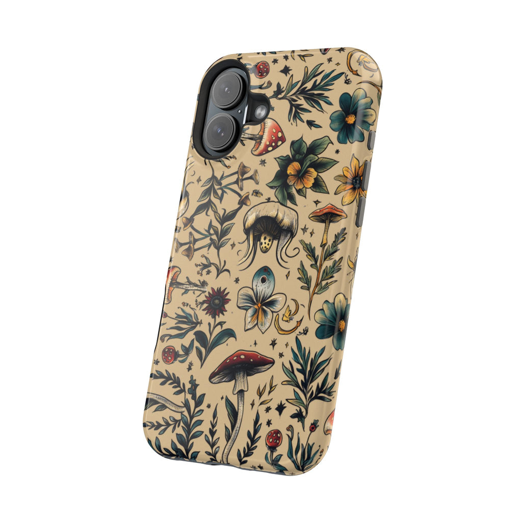 Vintage Botanical Mushroom Phone Case – MagSafe-Compatible Cover