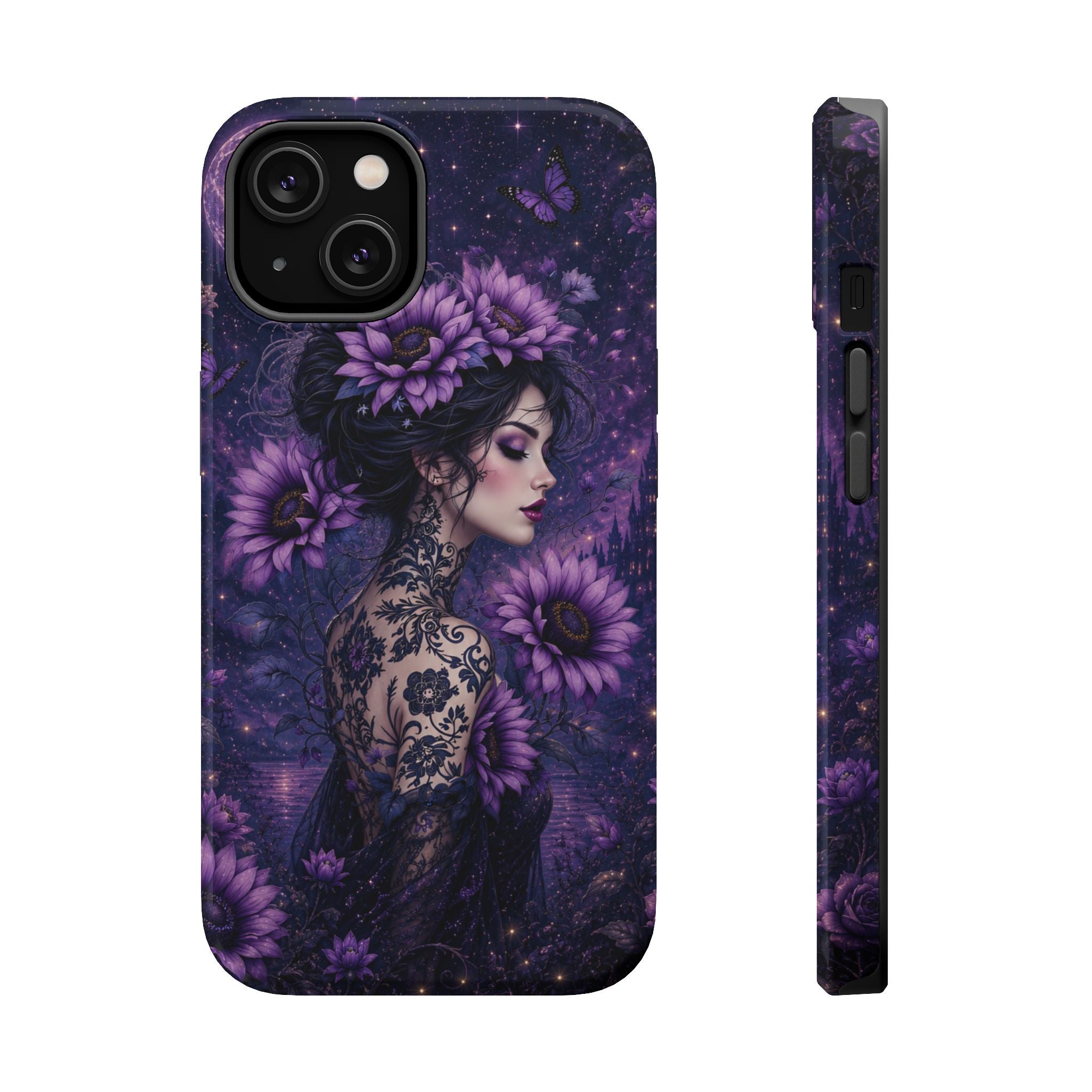 Gothic Floral Woman Phone Case – Dark Botanical MagSafe-Compatible Cover
