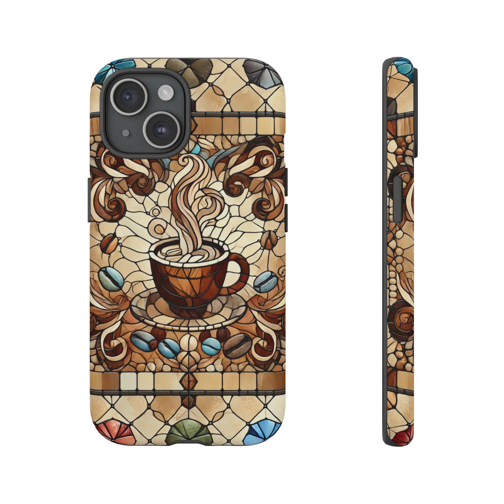 Stained Glass Coffee iPhone Case – Shockproof TPU, 3D Wrap Design