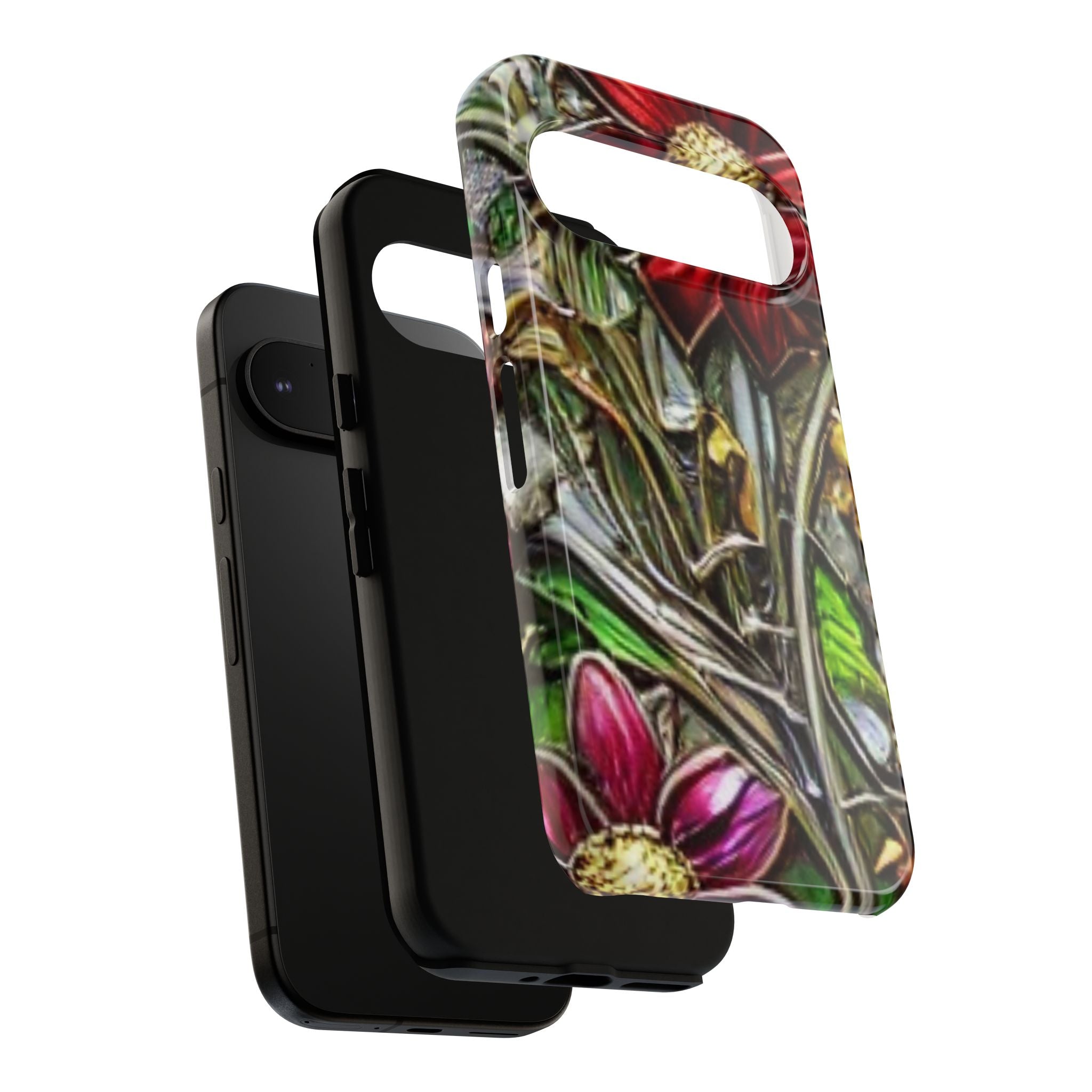 Floral Stained Glass Phone Case – Metallic Red & Purple Flower Design