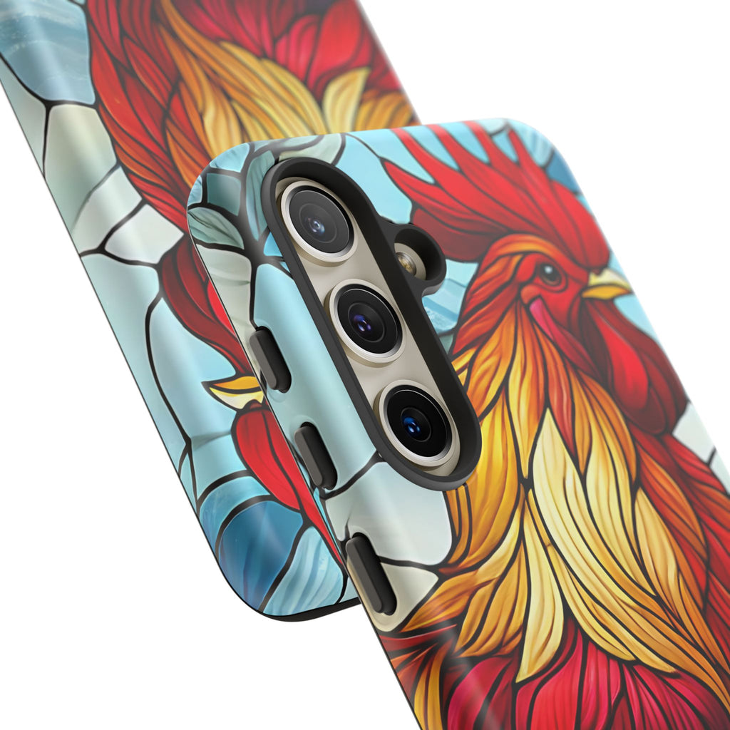 Colorful Stained Glass Rooster Android Case, Tough Protective Phone Cover, Farmhouse Decor Protective Phone Case, Unique Chicken Design