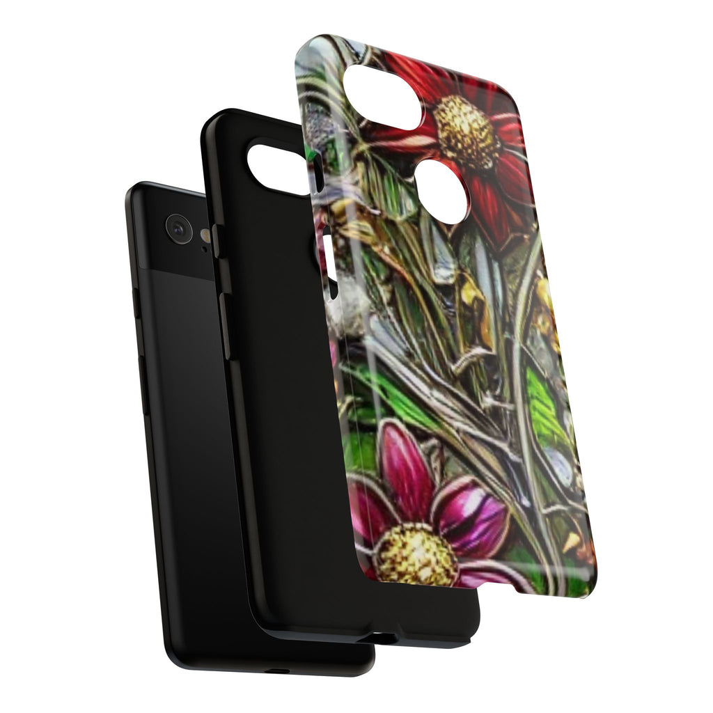 Floral Stained Glass Phone Case – Metallic Red & Purple Flower Design
