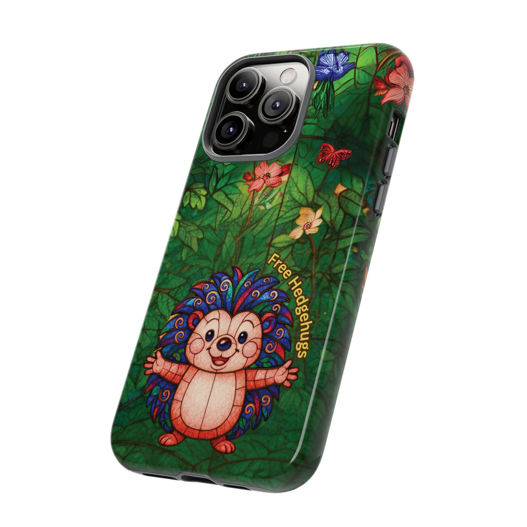 Stained Glass Hedgehog Phone Case – "Free Hedgehugs" Floral Design