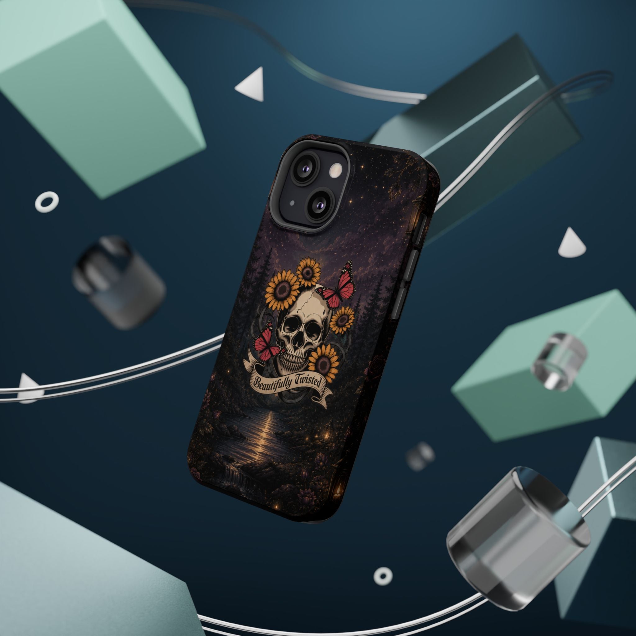 Skull, Sunflowers & Butterflies Phone Case – "Beautifully Twisted" MagSafe Cover