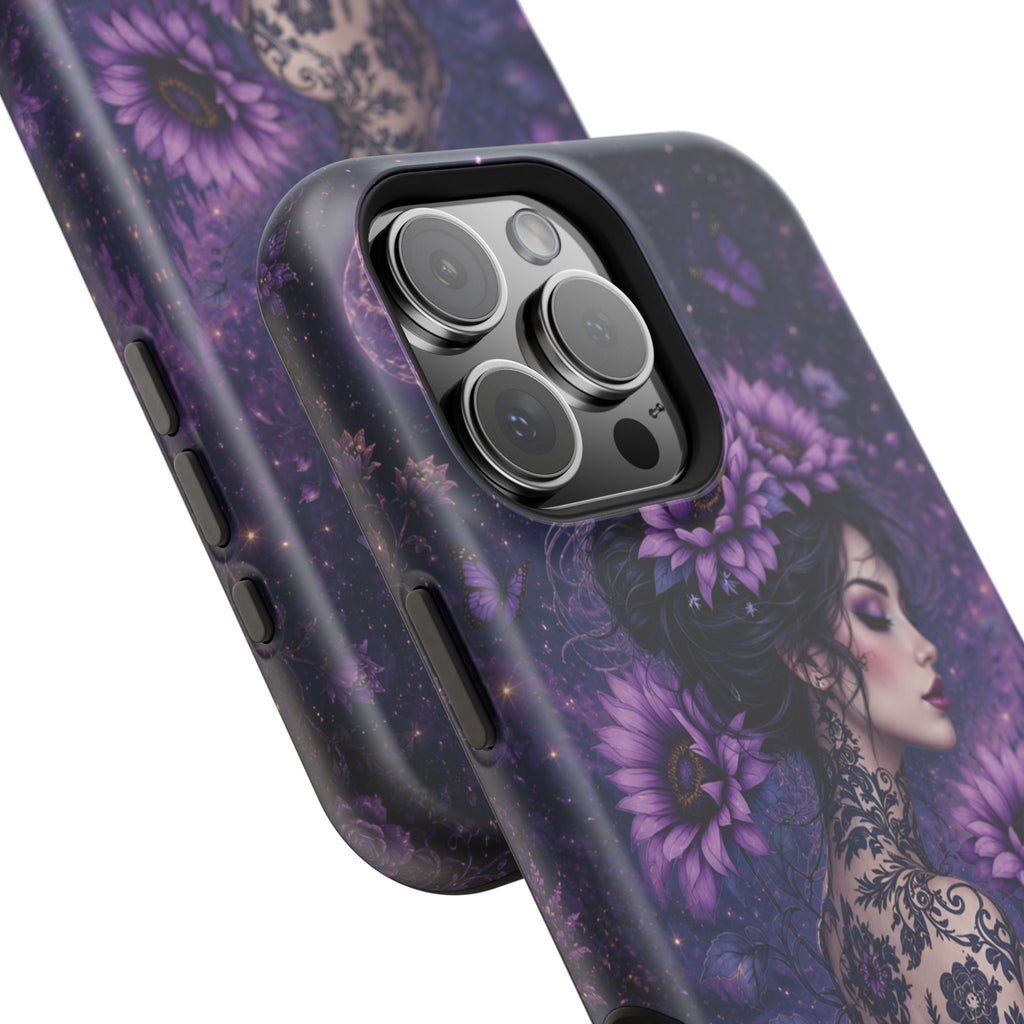 Gothic Floral Woman Phone Case – Dark Botanical MagSafe-Compatible Cover