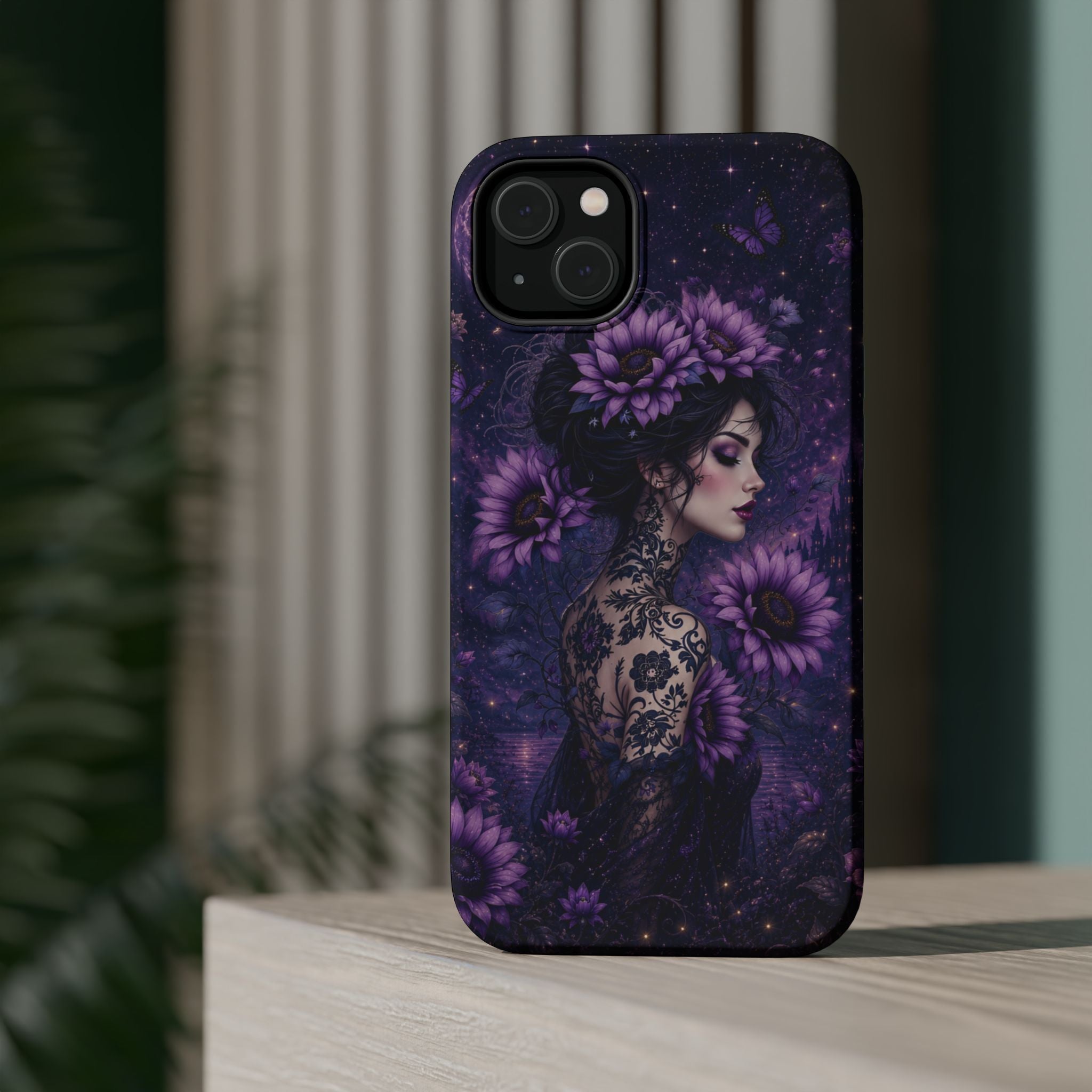 Gothic Floral Woman Phone Case – Dark Botanical MagSafe-Compatible Cover