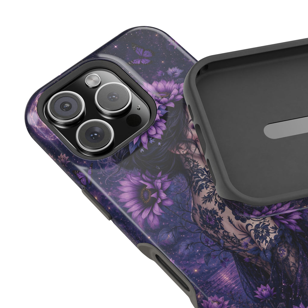 Gothic Floral Woman Phone Case – Dark Botanical MagSafe-Compatible Cover