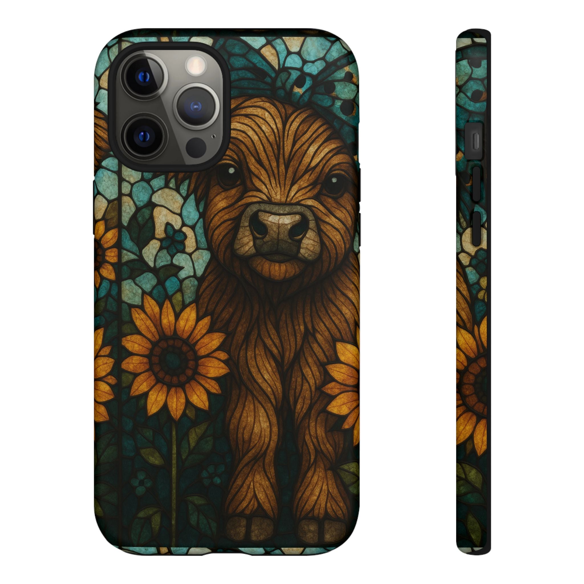 Stained Glass Baby Cow Phone Case – Sunflower Farmhouse Animal Design