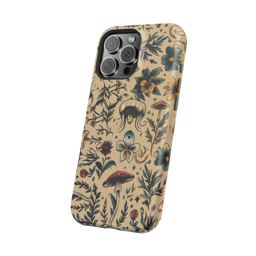 Vintage Botanical Mushroom Phone Case – MagSafe-Compatible Cover