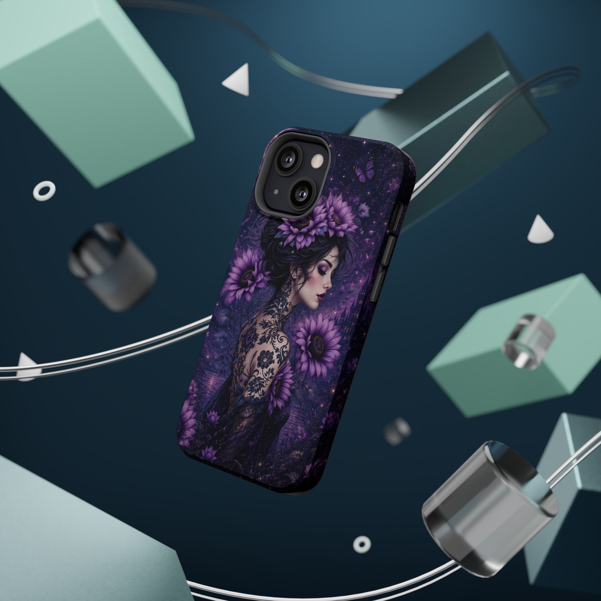 Gothic Floral Woman Phone Case – Dark Botanical MagSafe-Compatible Cover