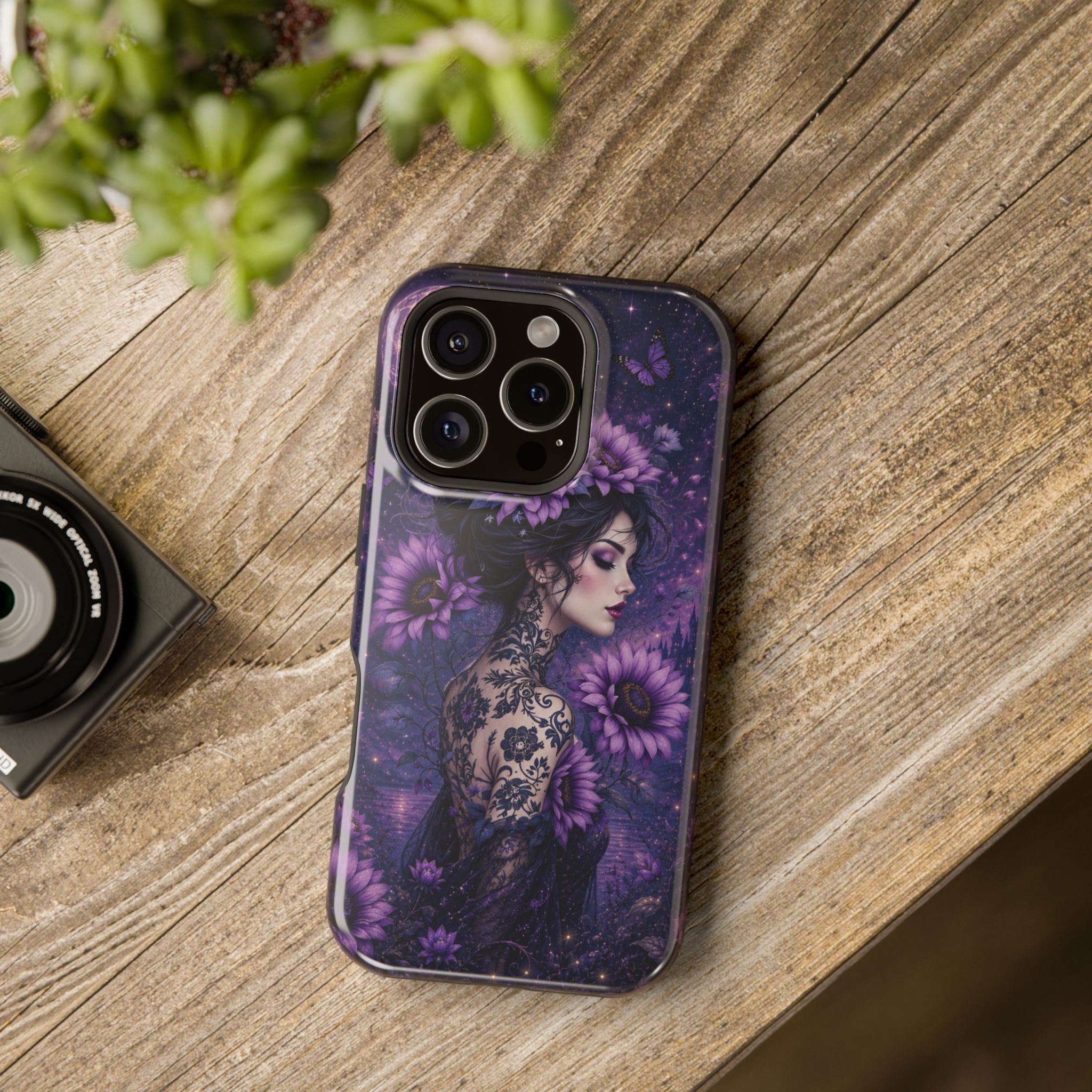 Gothic Floral Woman Phone Case – Dark Botanical MagSafe-Compatible Cover