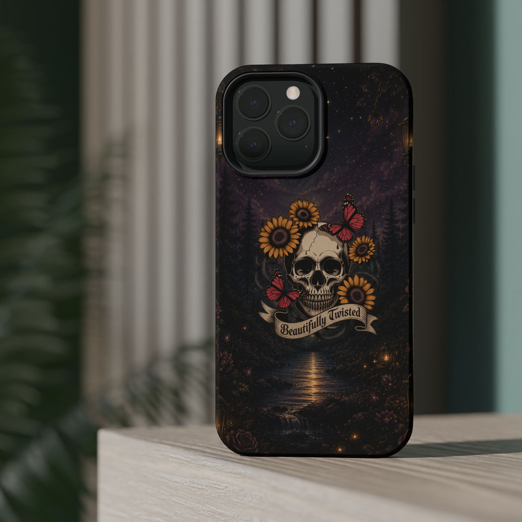 Skull, Sunflowers & Butterflies Phone Case – "Beautifully Twisted" MagSafe Cover