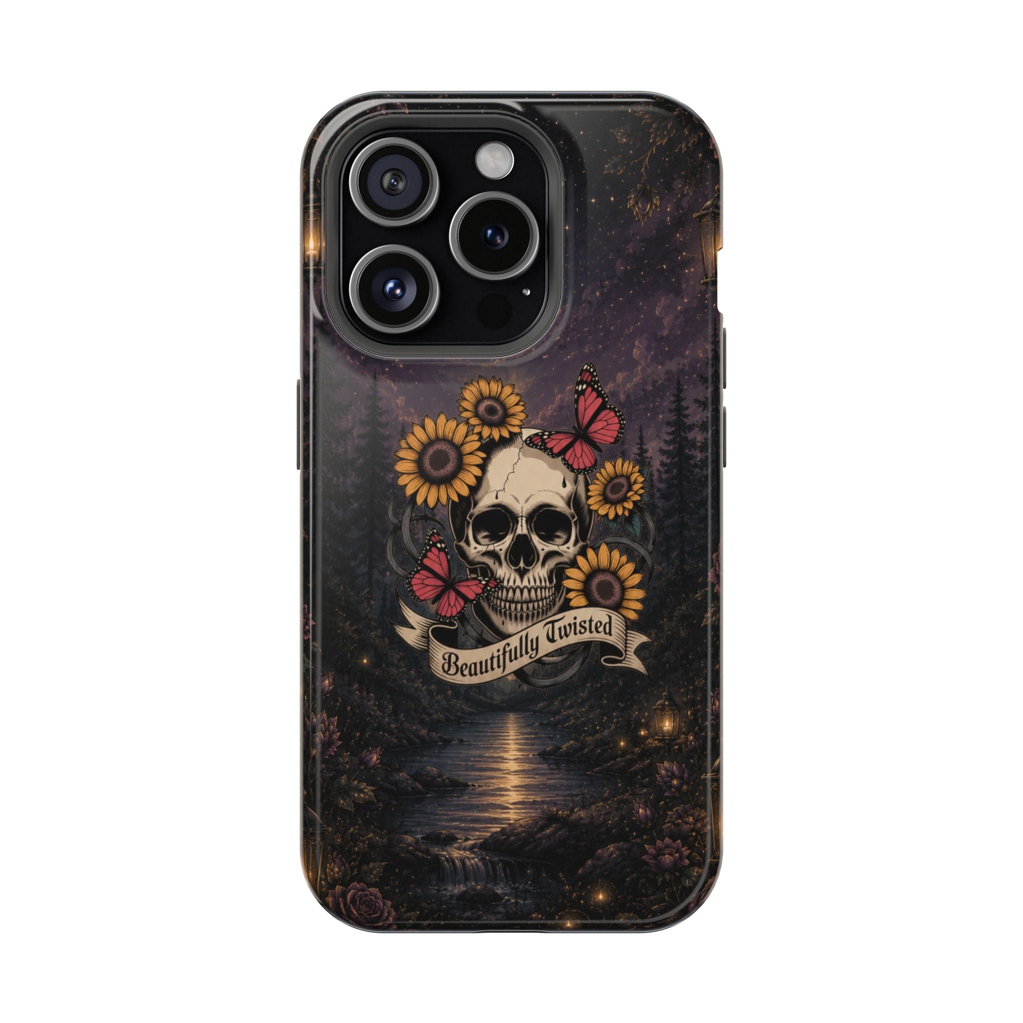 Skull, Sunflowers & Butterflies Phone Case – "Beautifully Twisted" MagSafe Cover