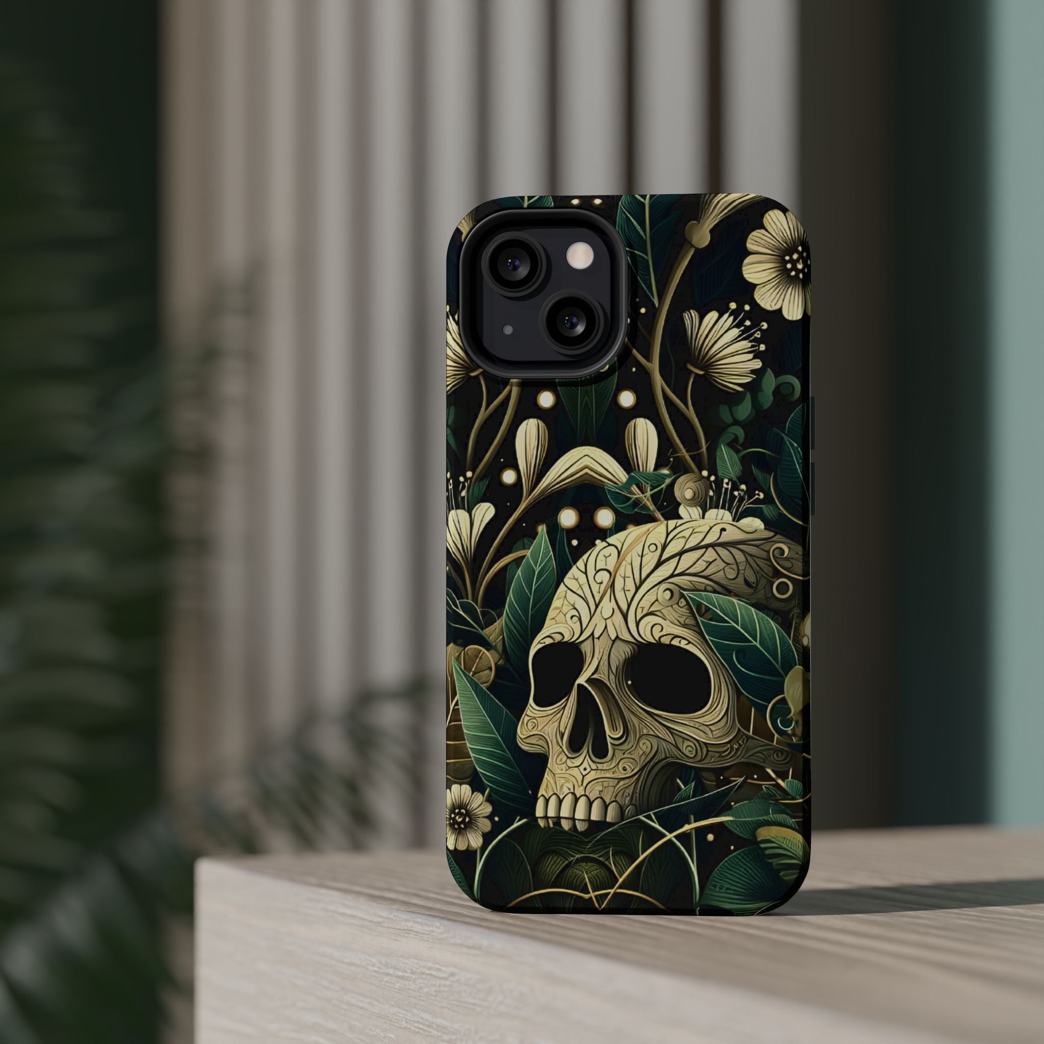 Floral Skull Phone Case – Botanical Gothic MagSafe-Compatible Cover