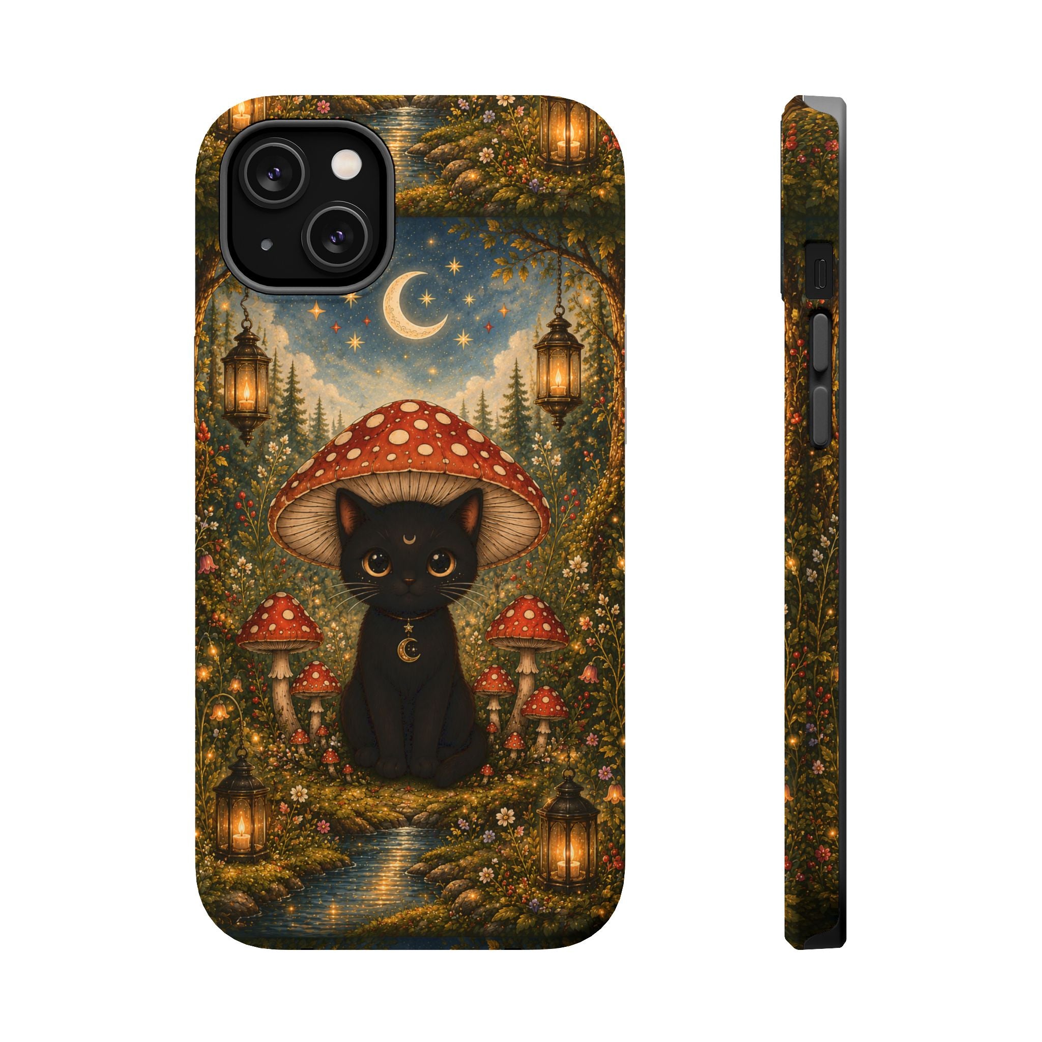 Black Cat & Mushroom Phone Case – Magical MagSafe-Compatible Cover