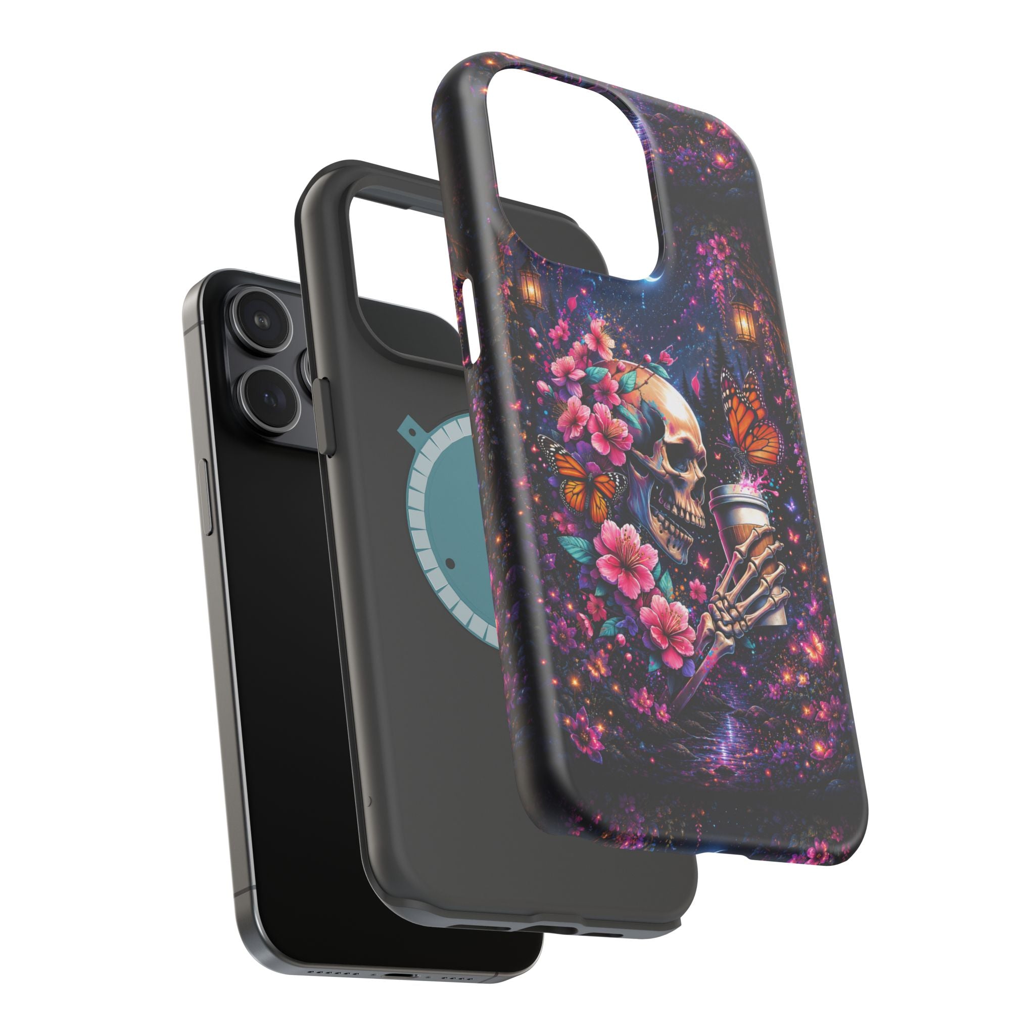 Skull & Cherry Blossom Phone Case – Floral Gothic MagSafe Cover